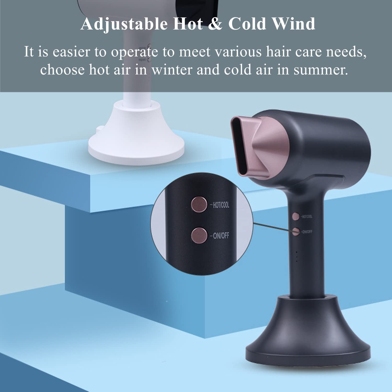 Cordless Hair Dryer with Charging Base & Air Nozzle - Rechargeable Wireless Blow Dryer for Travel, Hot & Cold Air Settings - Perfect for Home, Salon, School, Pet Grooming, and Oil Painting Drying Tools (Gray)