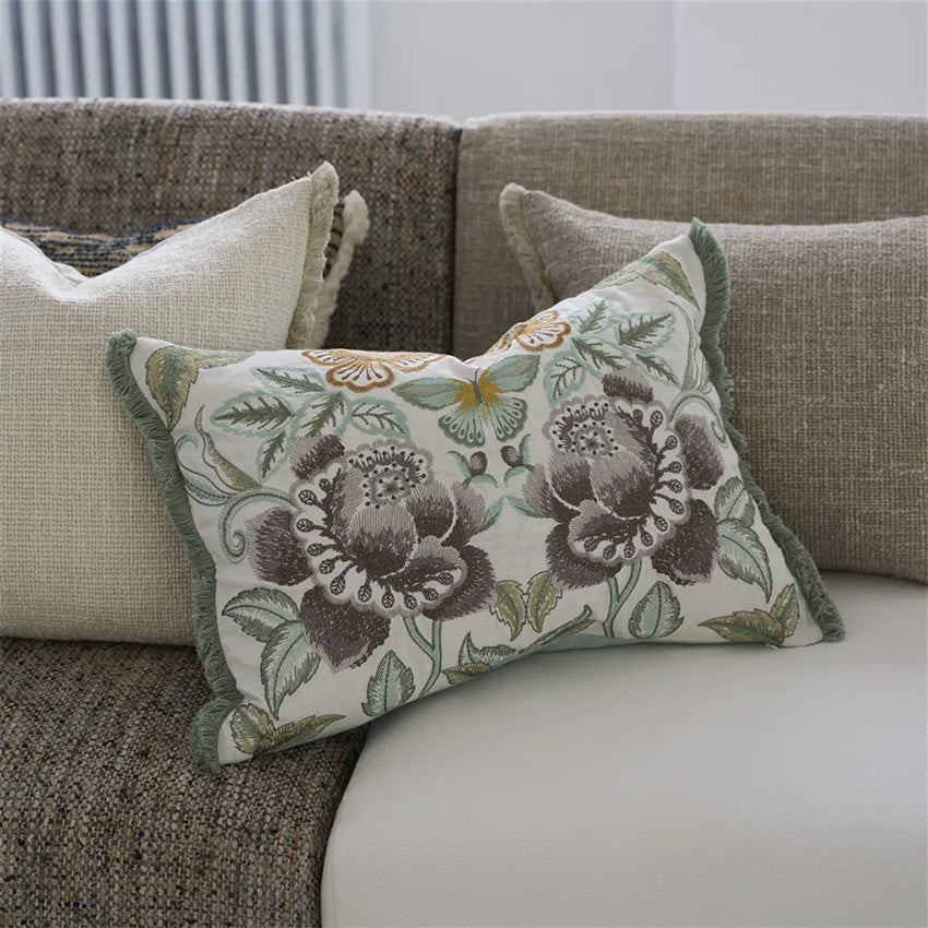 Christian Lacroix Isabella Embroidered Cameo Cushion Cover - Luxury Home Decor Throw Pillow for Sofa, Bedroom & Living Room
