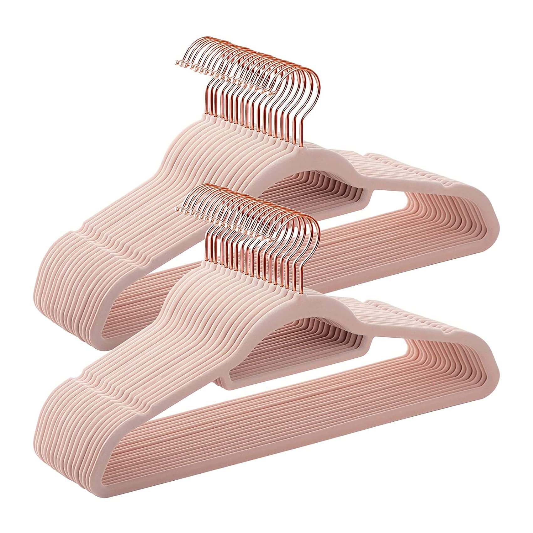150 Pack Rose Thin Velvet Hangers - Non Slip Clothes Hangers with 360° Rotating Chrome Hook & Notched Shoulders | Sturdy Velvet Coat Hangers for Closet Organization | Perfect for Wardrobe, Retail Stores & Travel Packing