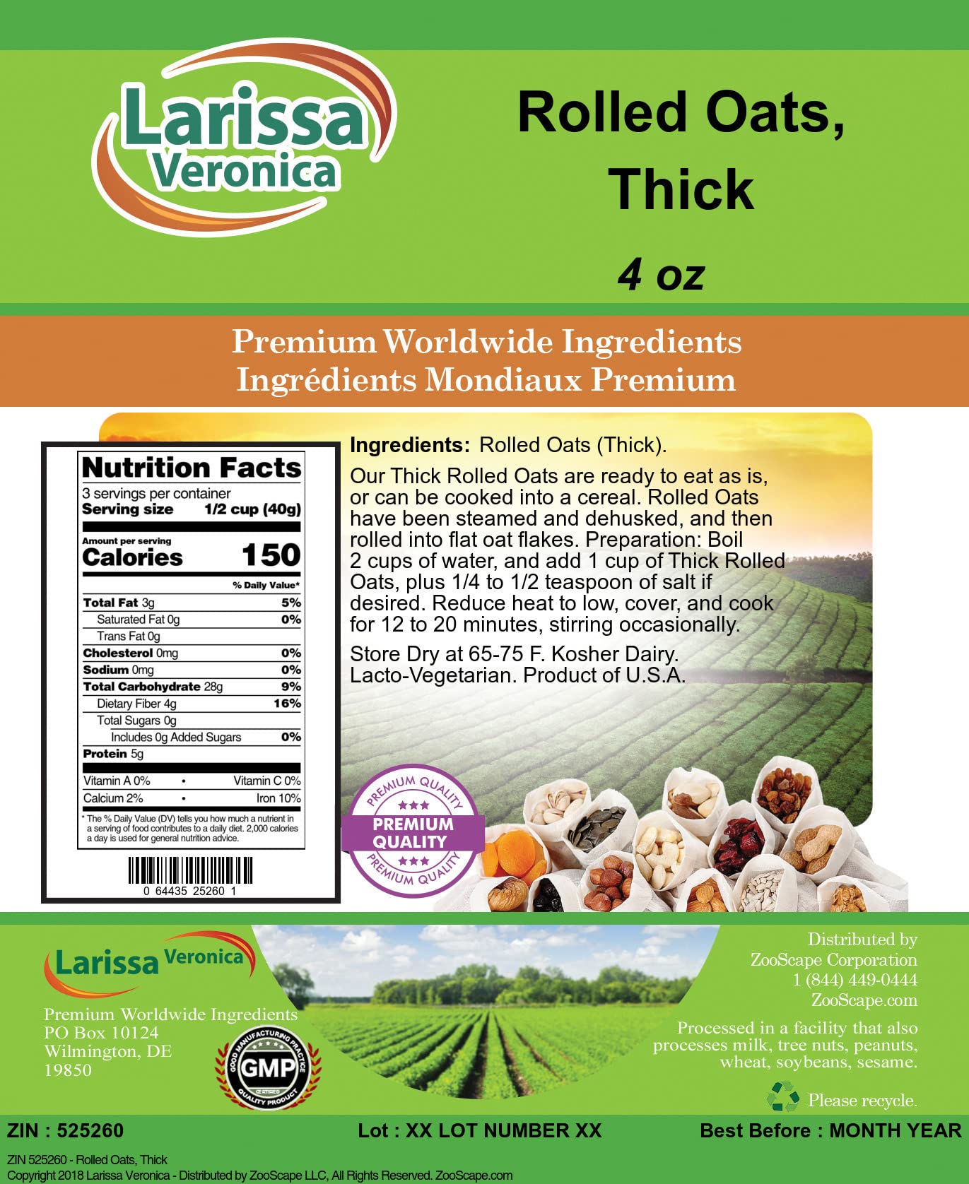 Organic Rolled Oats - Thick Cut, 4 oz (Pack of 1) | Whole Grain, Gluten-Free Breakfast Oatmeal | Perfect for Overnight Oats, Baking & Healthy Snacks