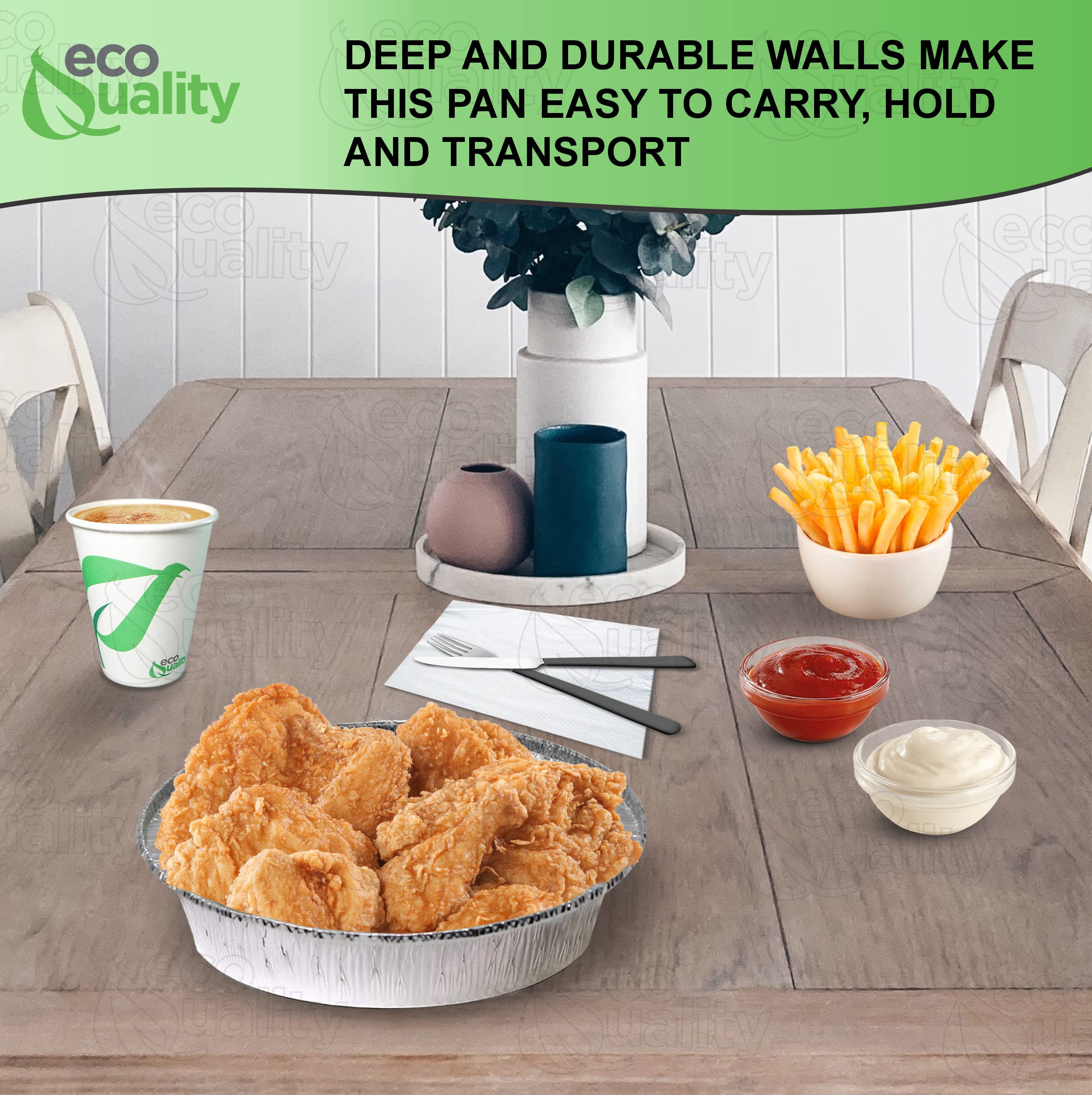 EcoQuality 500 Pack 9 Inch Disposable Round Aluminum Foil Pans - Premium Takeout Containers for Baking, Cooking, Catering - Perfect for Restaurants, Parties, Picnics & Meal Prep (No Lids Included)