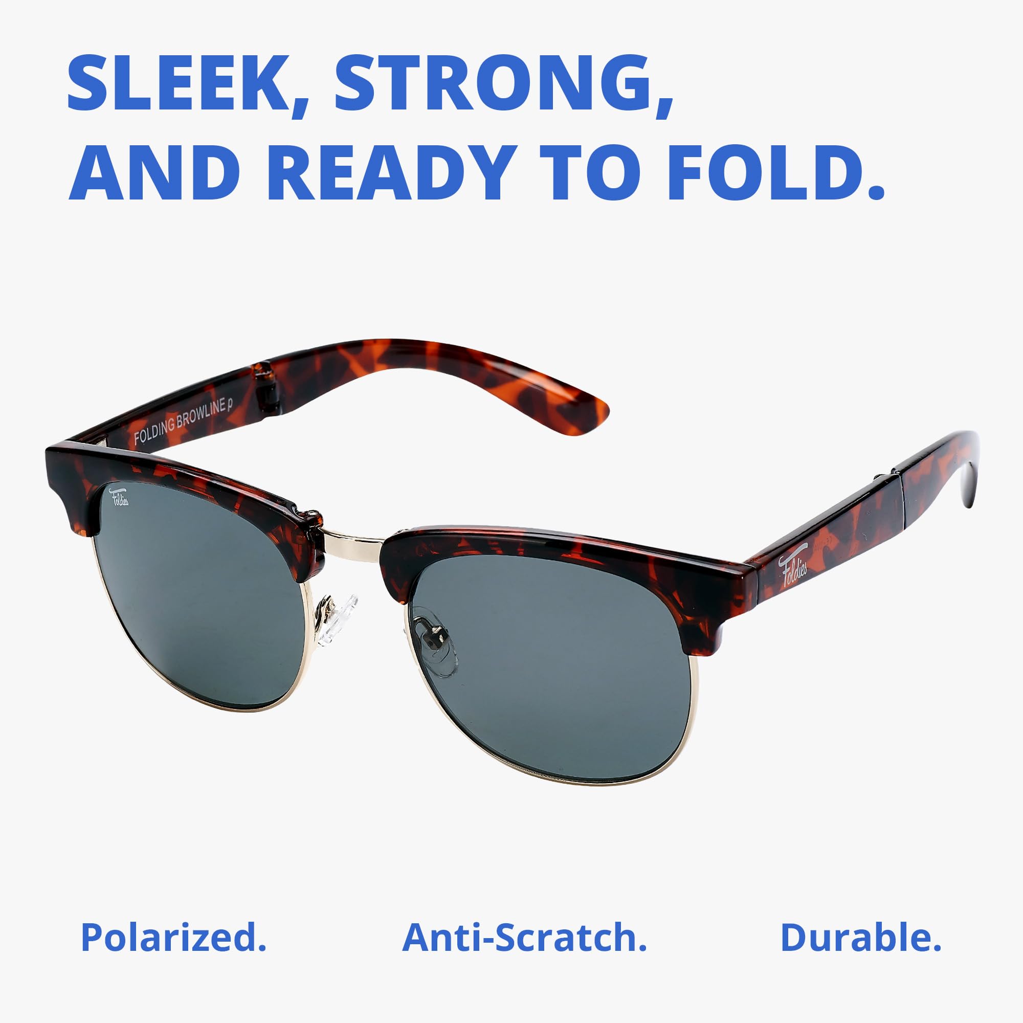 Polarized Browline Folding Sunglasses for Men & Women - UV400 Protection Blocks UVA/UVB - Includes Premium Leather Case - Perfect for Travel, Driving & Outdoor Activities