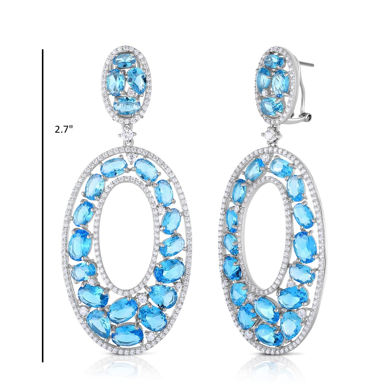 925 Sterling Silver Simulated Blue Topaz & CZ Dangle Earrings for Women | Elegant Cubic Zirconia Drop Earrings | Perfect for Parties, Weddings & Evening Events