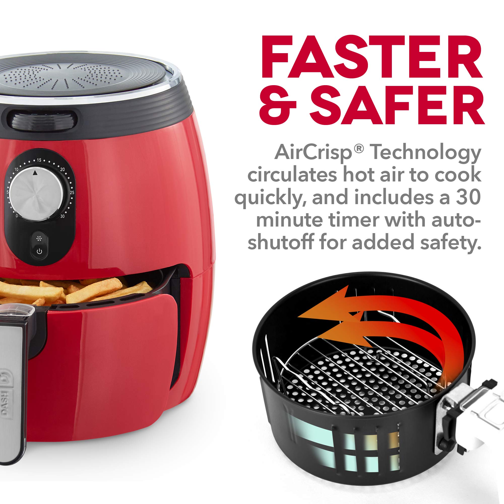 Dash Deluxe 3-Quart Electric Air Fryer & Oven Cooker - 1200W with Temperature Control, Non-Stick Basket, Auto Shut-Off & Recipe Guide - Red | Perfect for Healthy Frying, Baking, Roasting & Reheating Meals for Families & Small Gatherings
