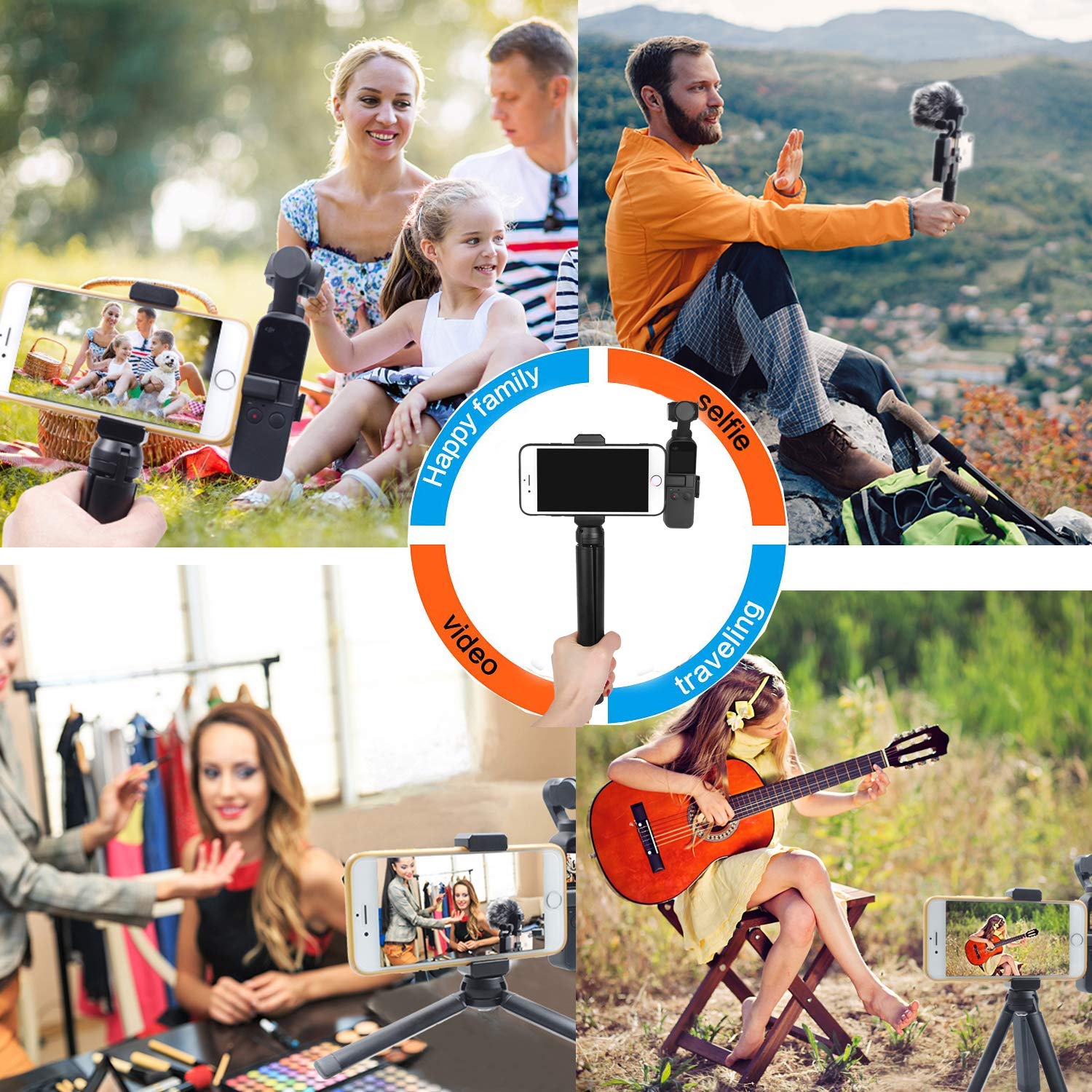DJI Osmo Pocket Phone Holder Stand - Aluminum Alloy Tripod Mount with Cold Shoe & 1/4” Thread for External Mic & LED Light | Compatible with Smartphones | Perfect for Vlogging, Live Streaming & Outdoor Shooting