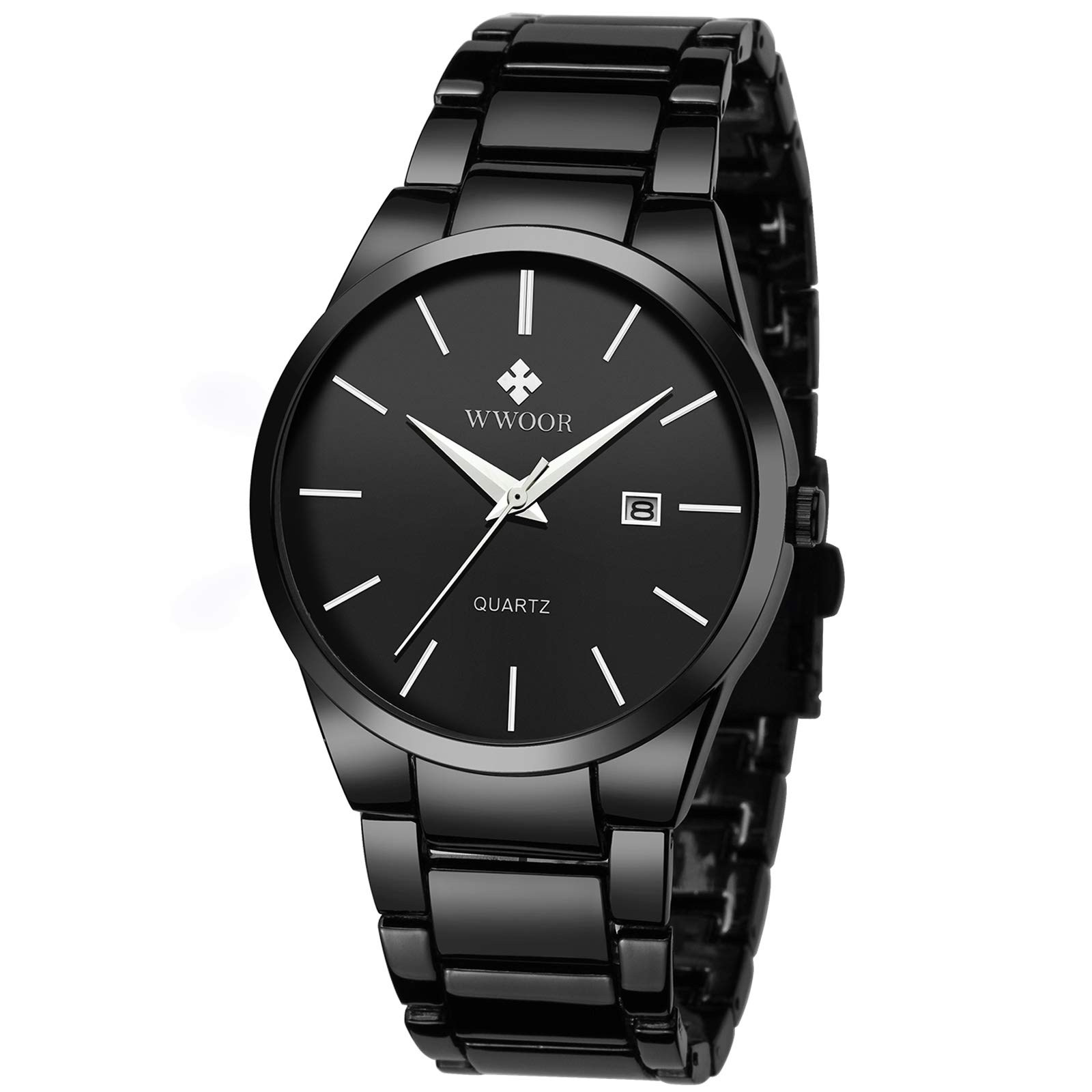 Men's Stainless Steel Quartz Watch - Waterproof Black & Gold for Casual Wear & Date Display