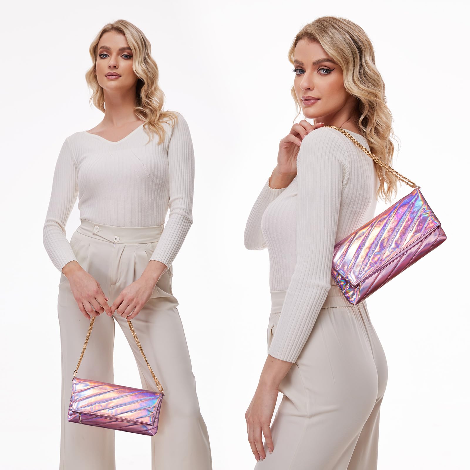 Women's Leather Clutch Evening Purse - Envelope Crossbody Bag with Chain Strap for Wedding, Party & Special Occasions | Elegant Handbag for Date Night, Cocktail Events & Formal Gatherings