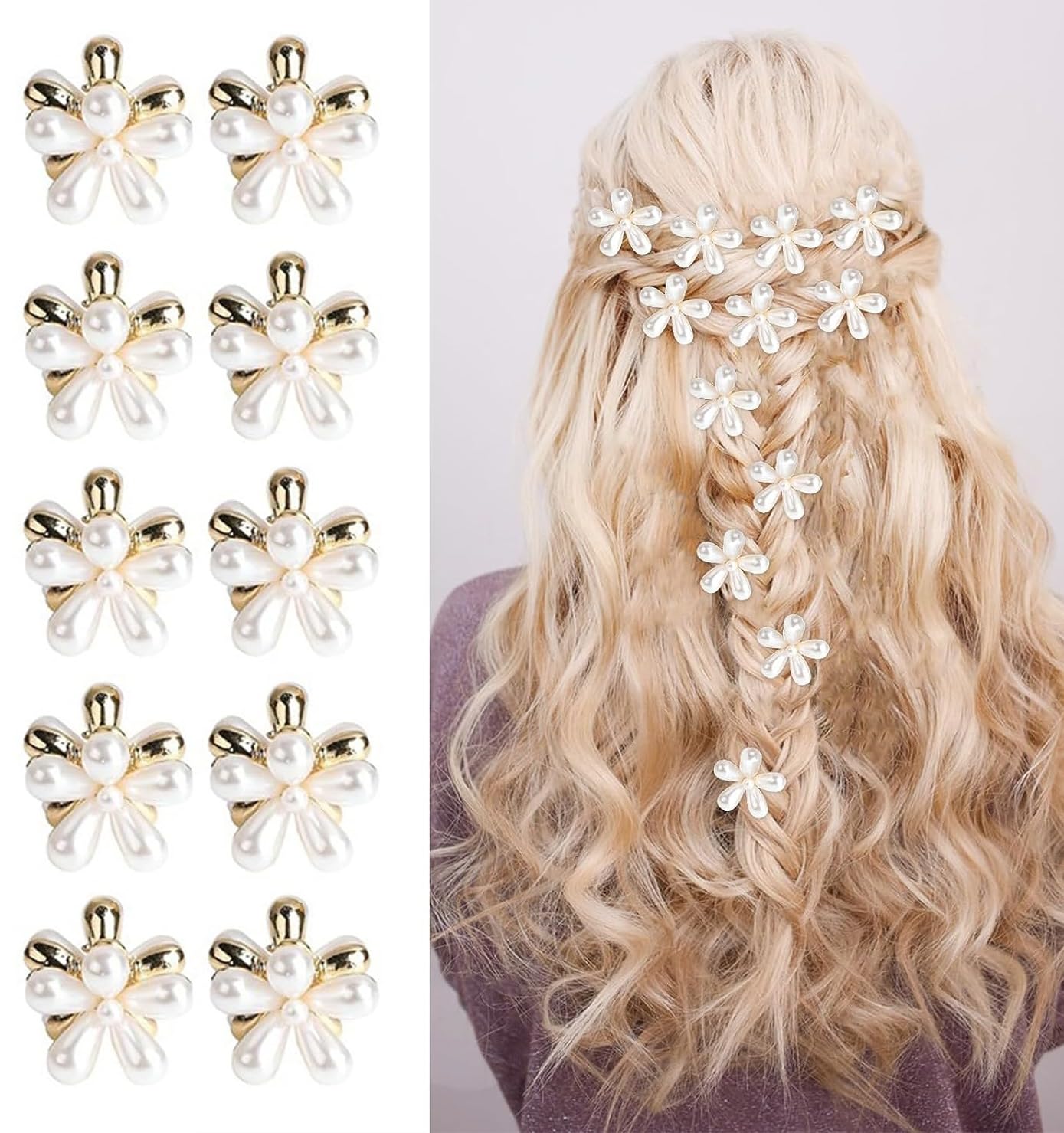 Elegant White Pearl Flower Crystal Hair Pins for Women – Bridal Wedding Rhinestone Hair Clips Set (10 Pack) – Perfect for Weddings, Prom, Parties & Special Occasions