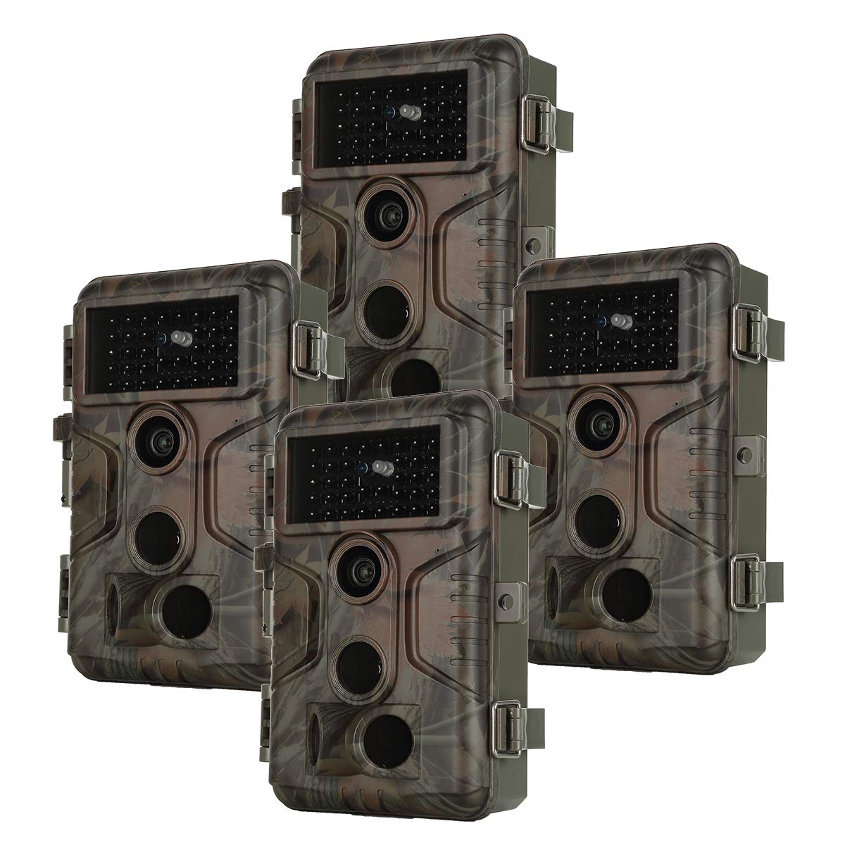 4-Pack Trail Camera 48MP 1296P HD Game Hunting Camera with Night Vision, Sound Recording & IP66 Waterproof - 100ft Range, 120° Wide Angle, 0.1s Trigger Speed for Wildlife Monitoring, Security Surveillance & Outdoor Adventure