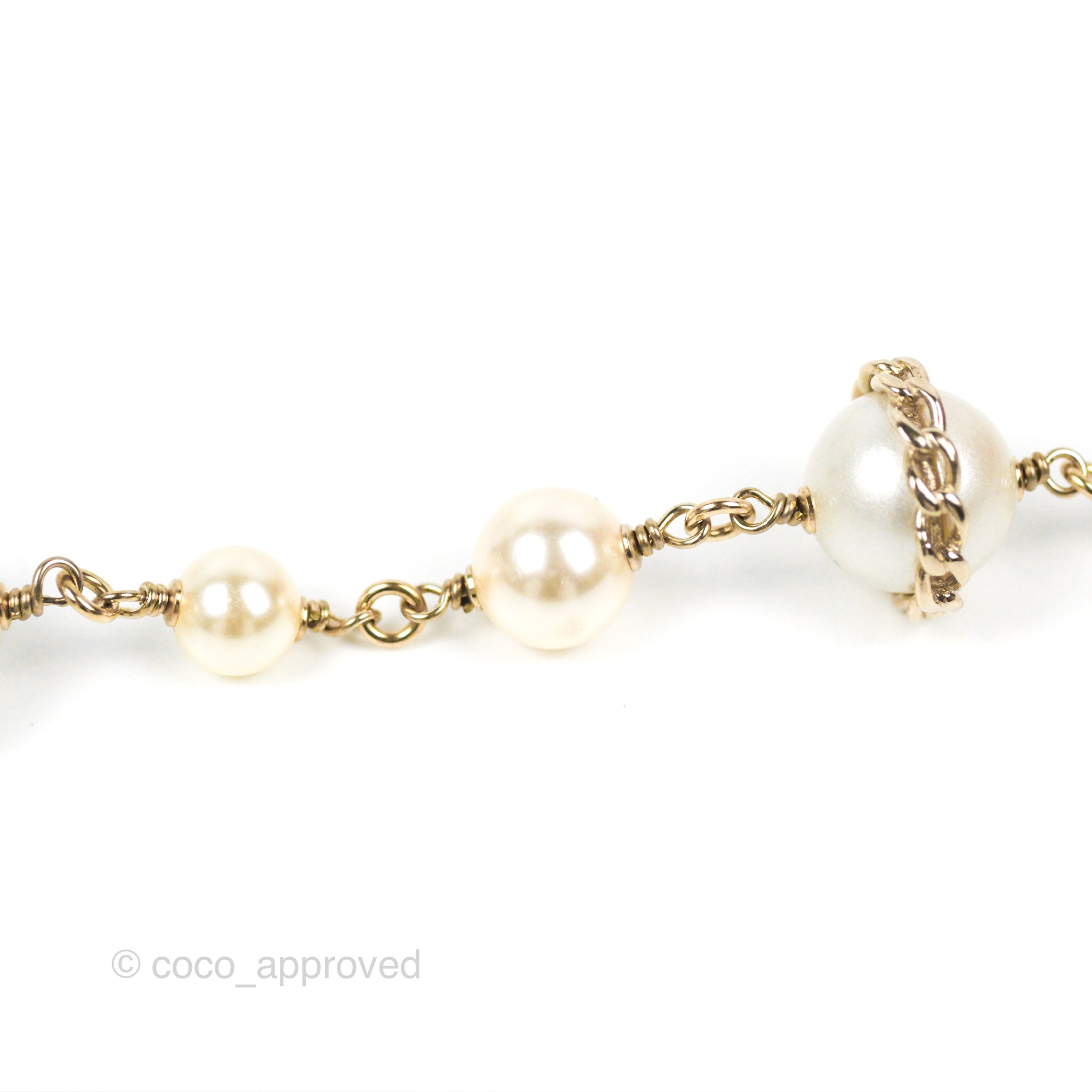 Chanel CC Pearl Chain Long Necklace in Gold Tone - Elegant 16B Design for Women | Perfect for Evening Parties, Weddings & Special Occasions