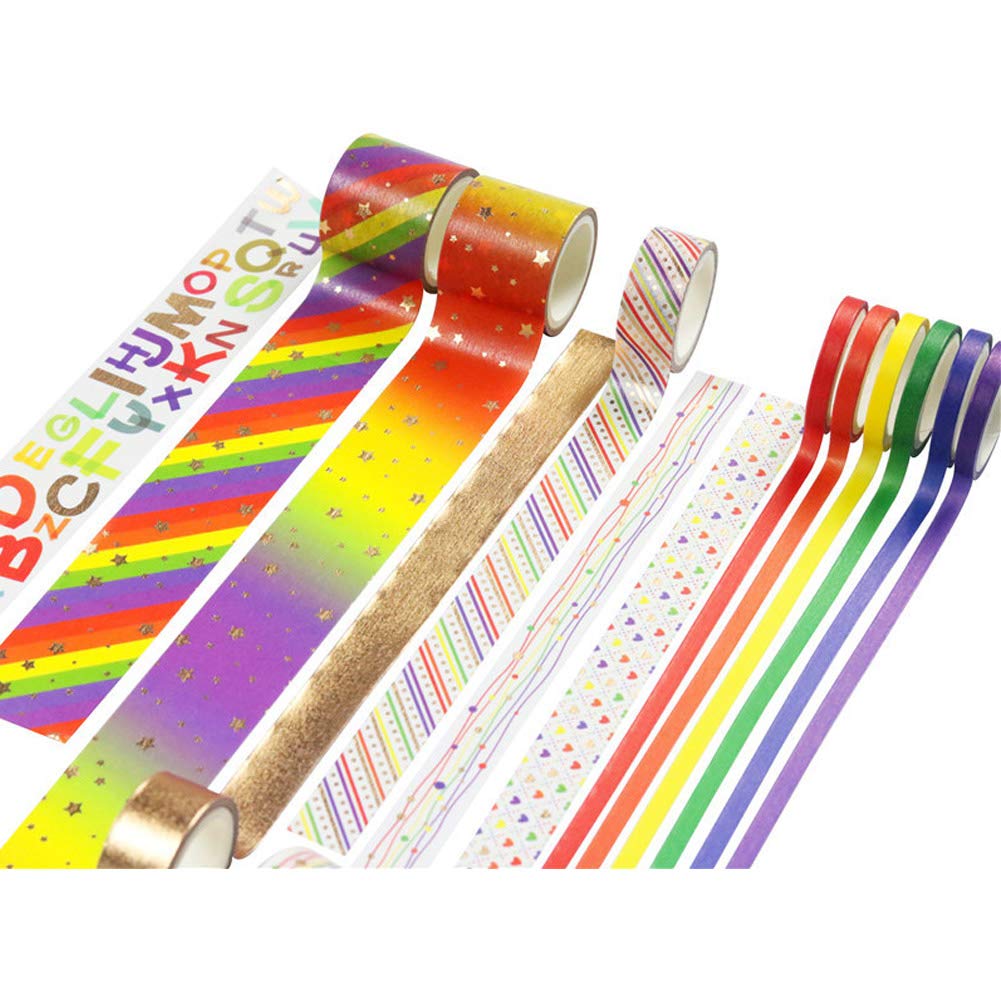 Gold Foil Washi Tape Set - 10 Rolls Decorative Masking Tapes for Scrapbooking, Journaling, Gift Wrapping & DIY Crafts - Glitter Sticky Paper Tapes for Home Decor, Bullet Journals & Party Supplies