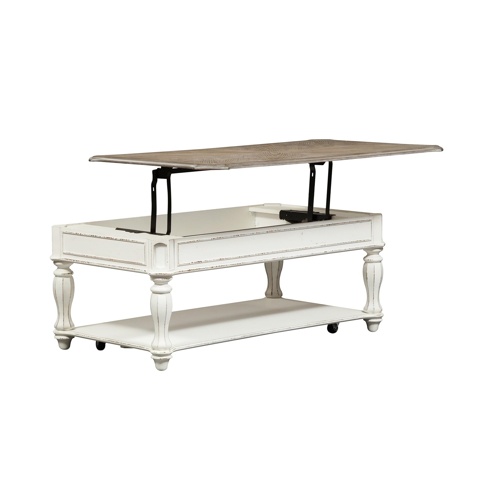 Liberty Furniture Magnolia Manor Lift Top Coffee Table - Antique White Finish, Lift-Top Storage Ottoman, Perfect for Living Room, Home Office & Small Spaces