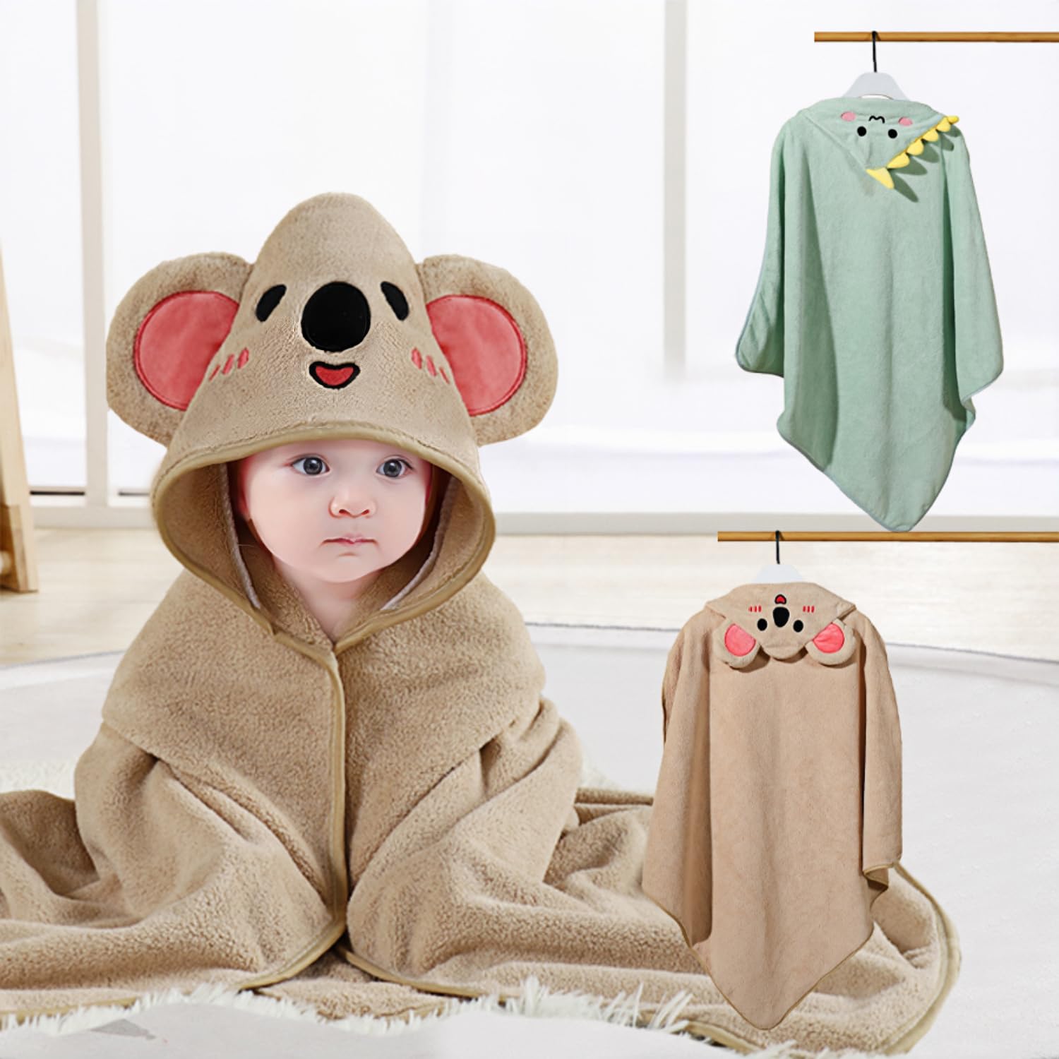 2Pcs Organic Baby Hooded Towels 31x31 Inches - Soft Toddler Bath Towels for Newborns & Kids 1-3 Years | Perfect for Bath Time, Swimming & Spa Days