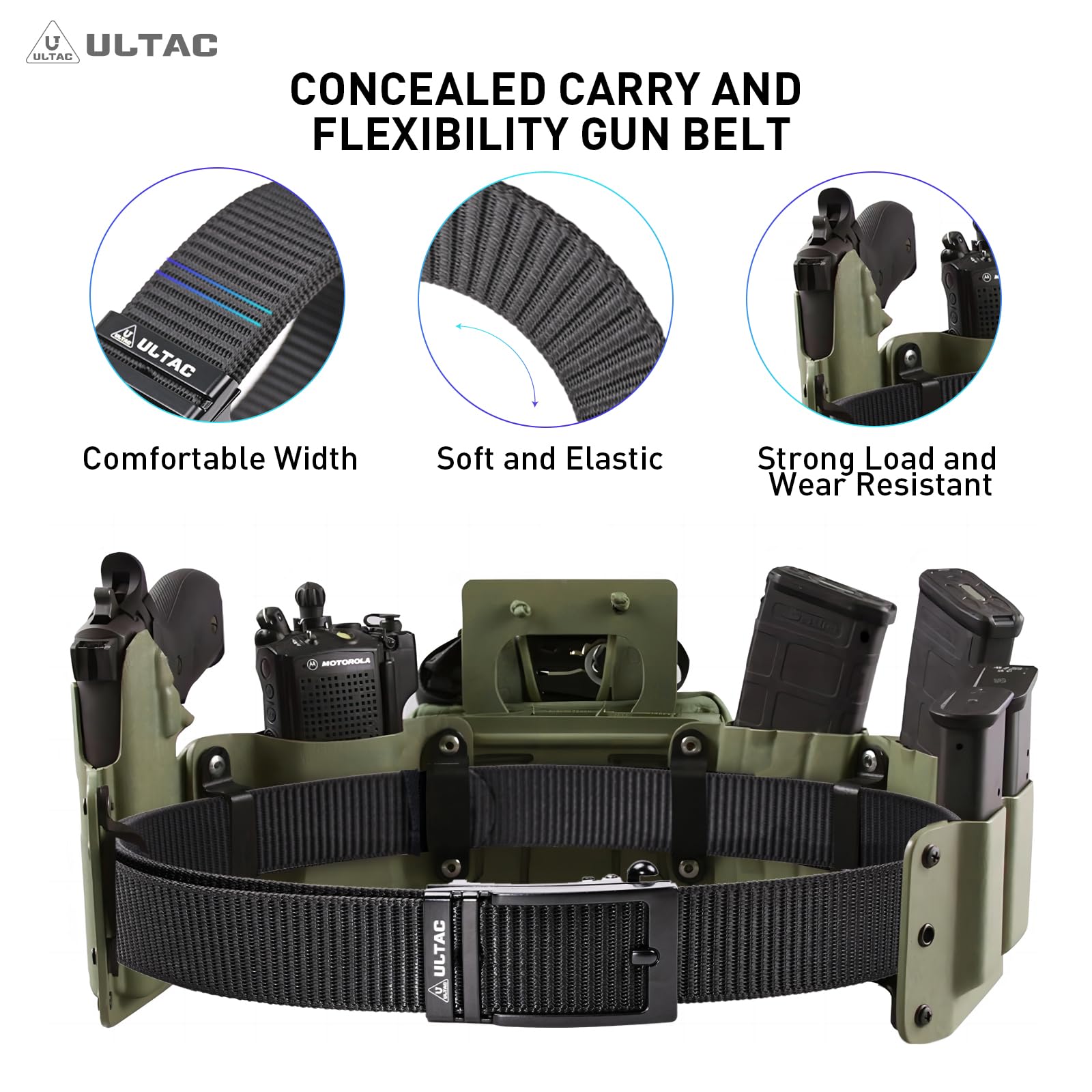 Best Concealed Carry Gun Belt for Men - Tactical Ratchet Nylon EDC CCW Work Belt with Auto Slide Buckle - Perfect for Everyday Carry, Shooting Range & Outdoor Activities