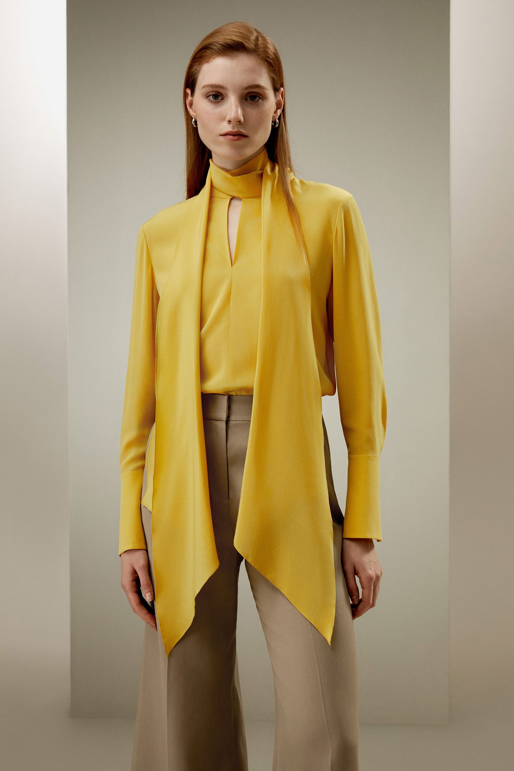 Flowing Draped Tie Neck Blouse for Women - Elegant Chiffon Dressy Top for Office & Party Wear - Perfect for Work, Date Night & Special Occasions
