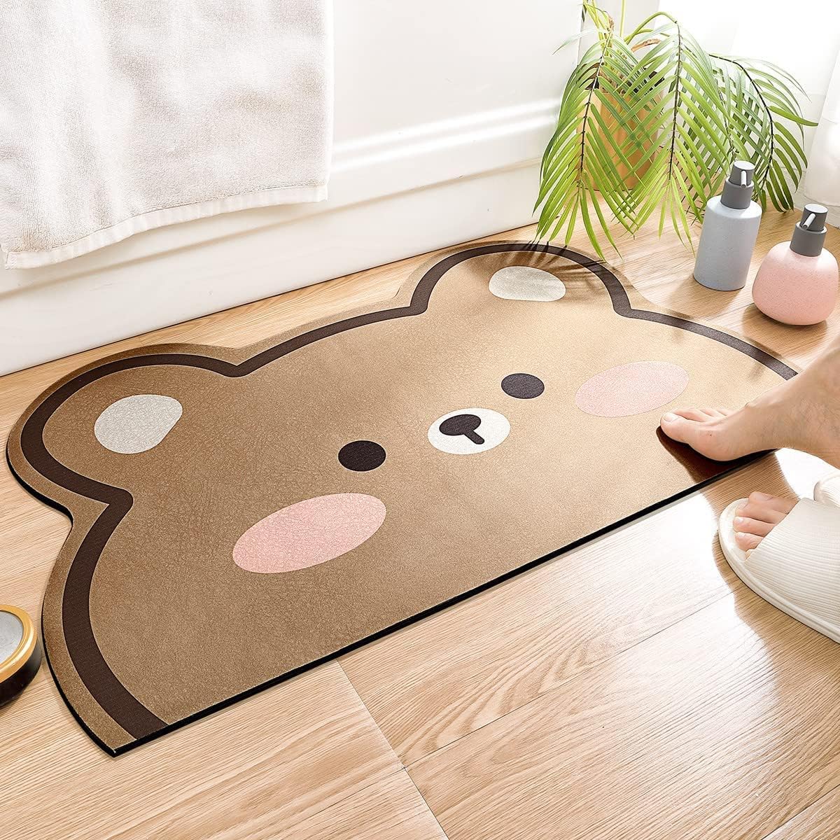 Super Absorbent Bathroom Rug - Non-Slip Ultra Soft Foam Bath Mat for Kitchen & Bathroom, Cute Bear Design, 19.6