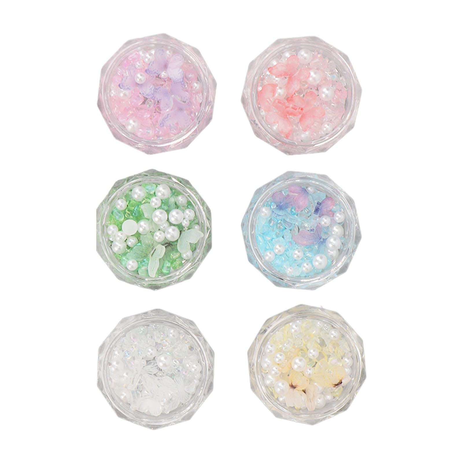 3D Resin Butterfly Nail Art Decorations Set - 6 Boxes of Exquisite Faux Pearl & Rhinestone Nail Decor for Wedding, Party & Special Occasion Nail Designs