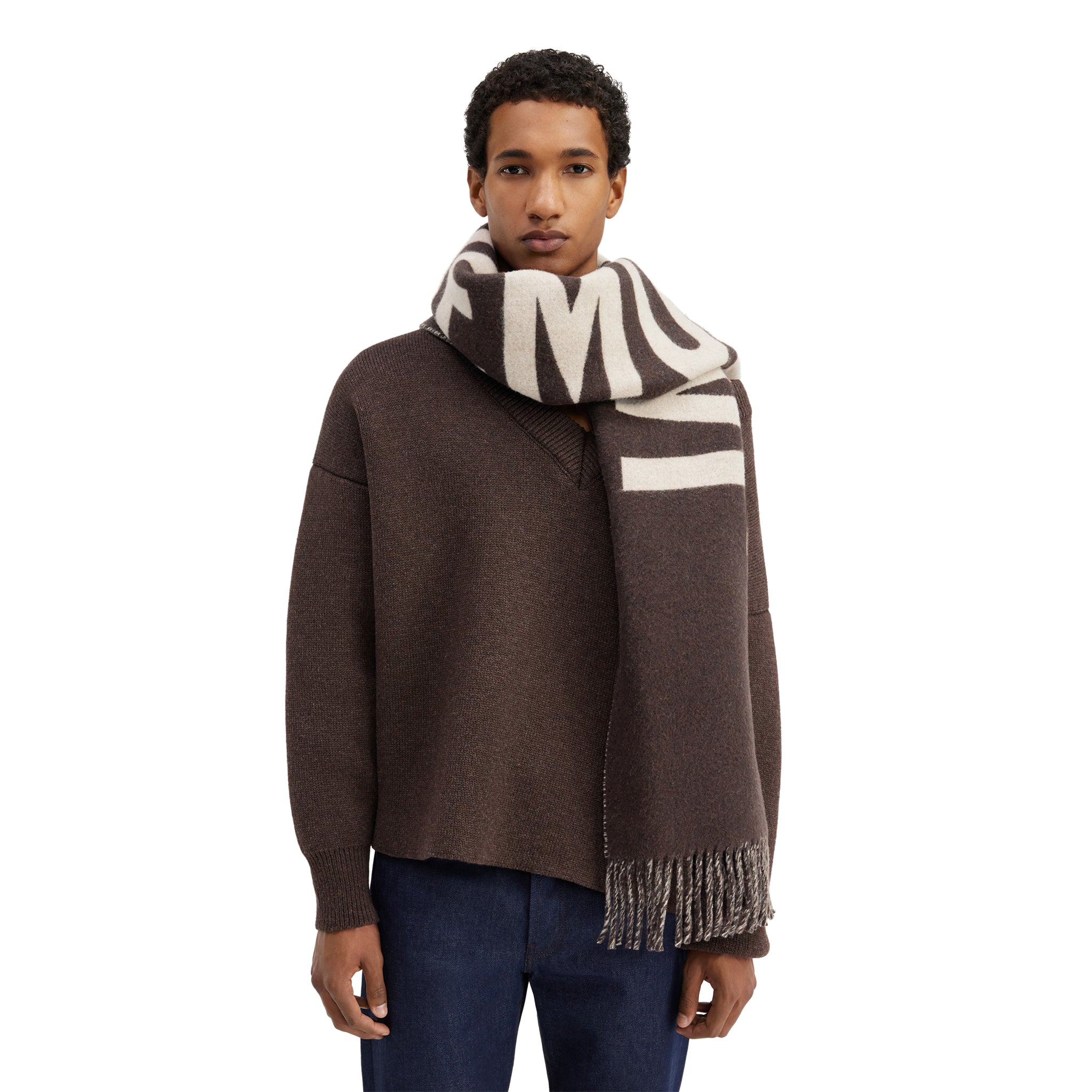 Jacquemus L'écharpe Fringe Logo Multi Brown Scarf - Stylish Winter Accessory for Women, Perfect for Cold Weather & Fashion Outfits