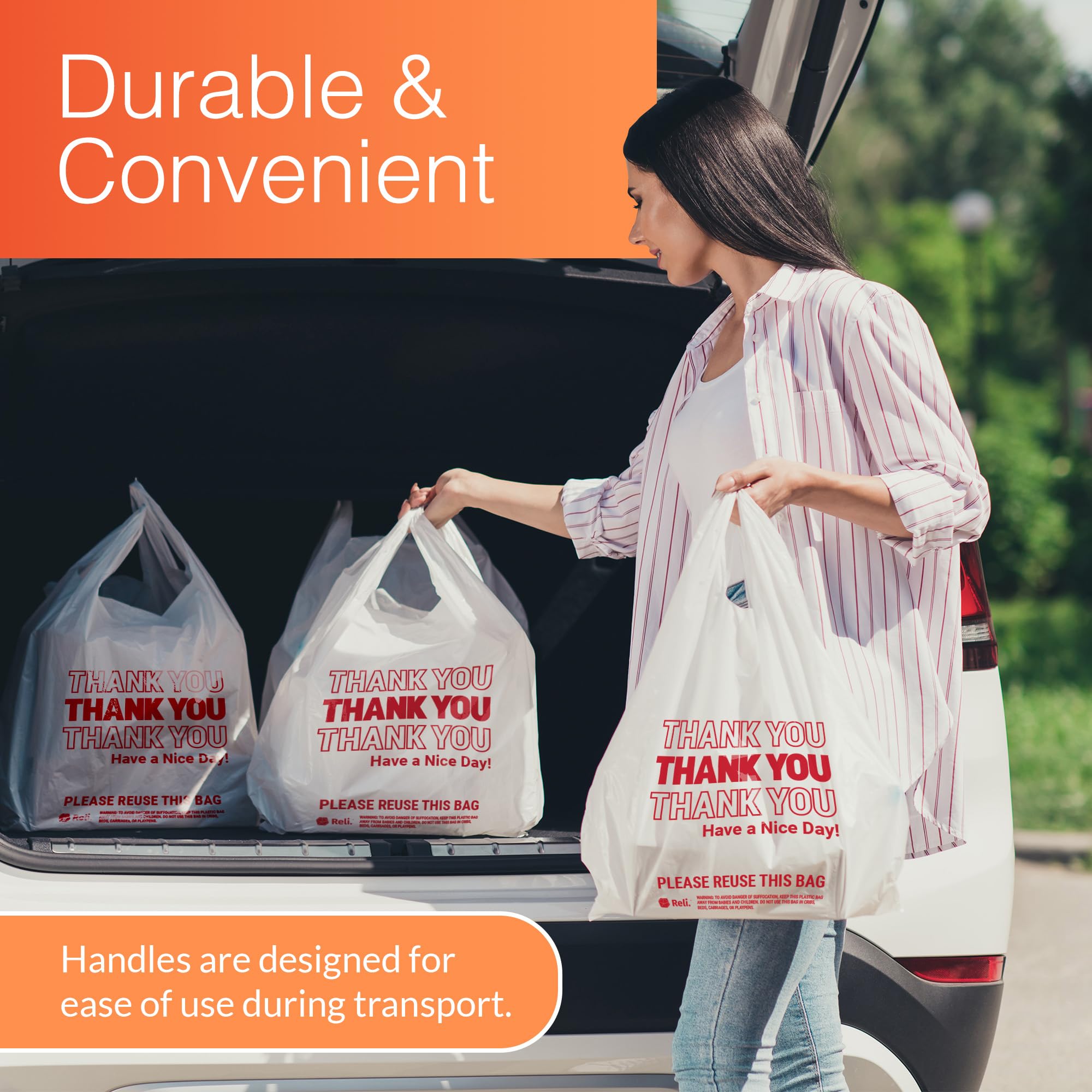 Reliable Plastic Thank You Bags (1050 Count) | White Grocery Bags with Handles | Durable Shopping Bags for Retail Stores, Groceries & Gift Packaging
