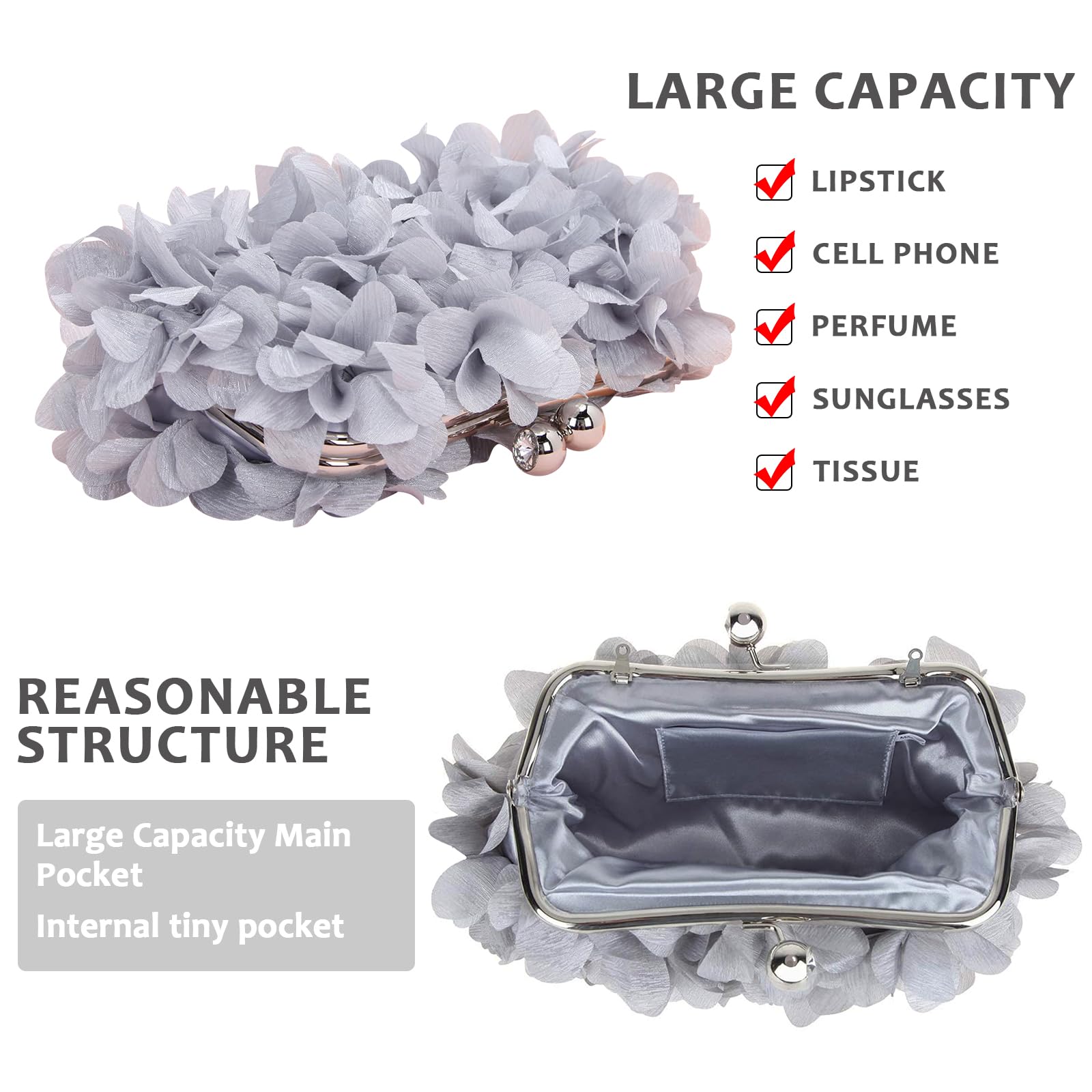 LAKSMI Women's Floral Applique Clutch Evening Bag - Detachable Chain Shoulder Purse for Weddings, Parties & Formal Events | Elegant Handbag for Women