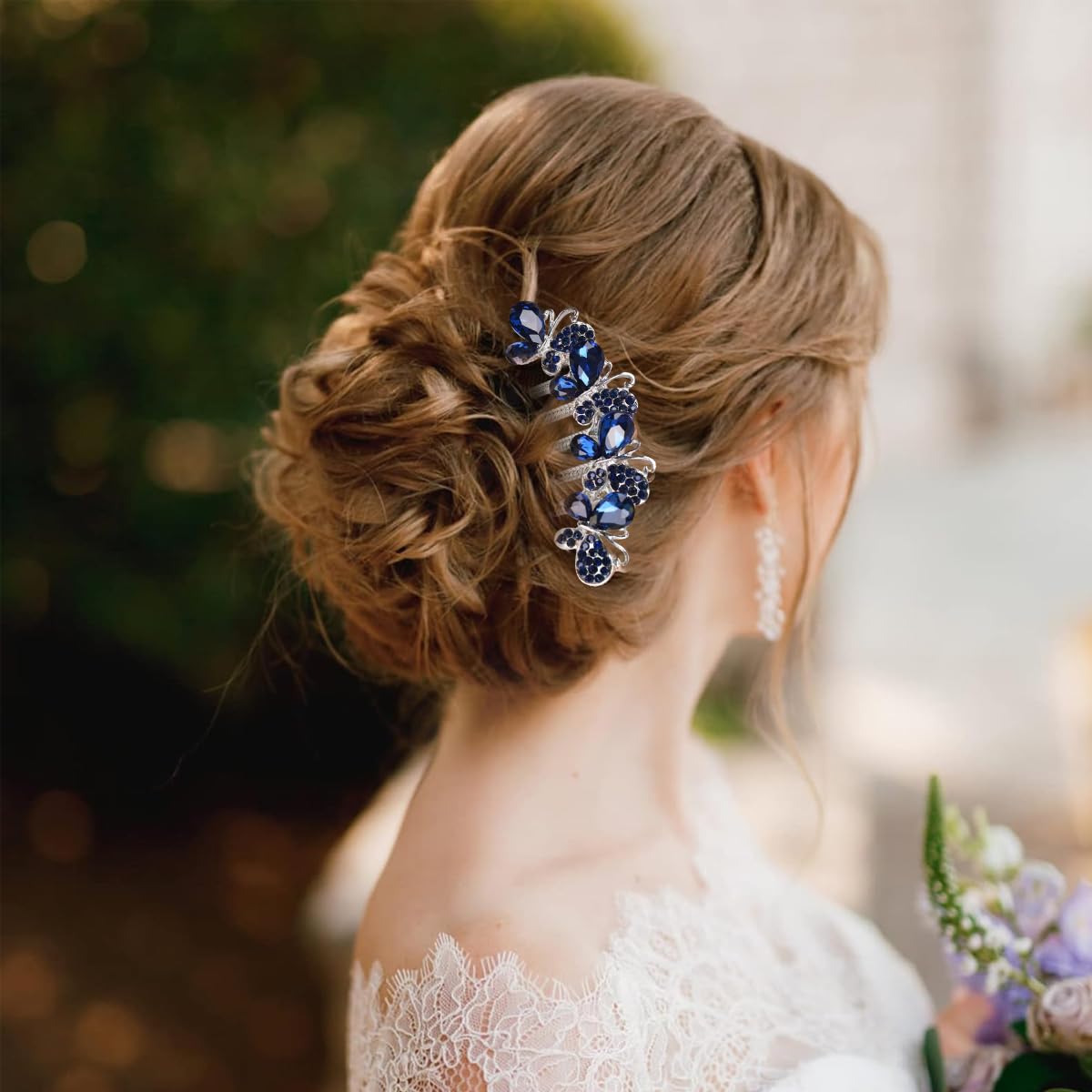 Elegant Butterfly Rhinestone Alloy Hair Clip Comb - Decorative Bridal Hair Accessories for Women, Blue | Perfect for Weddings, Prom, Parties & Everyday Hairstyles