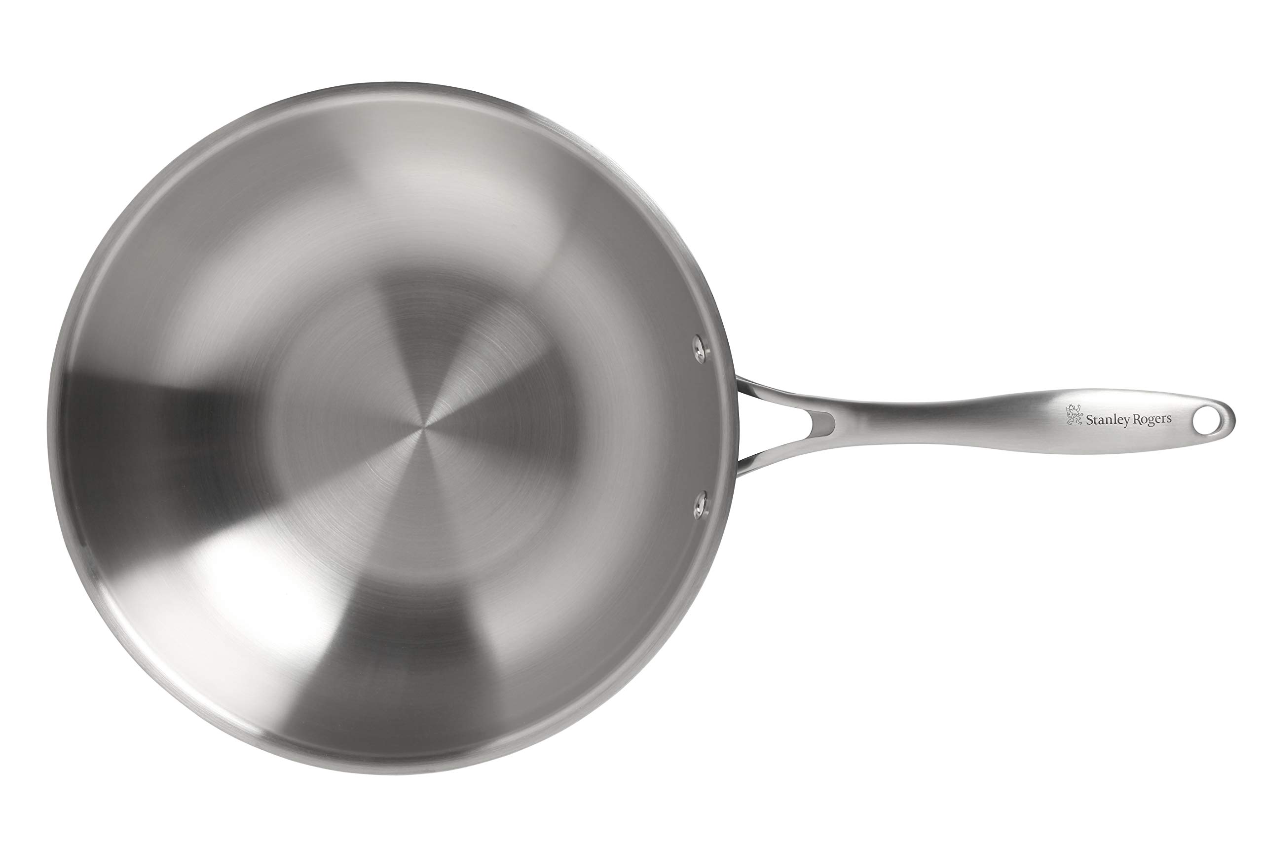 Stanley Rogers Professional 12-Inch Induction Compatible Wok Pan - Heavy Duty Stainless Steel Stir Fry Pan with Cool-Touch Handle - Perfect for Asian Cooking, Sautéing & High Heat Stir Frying (Silver/Black)