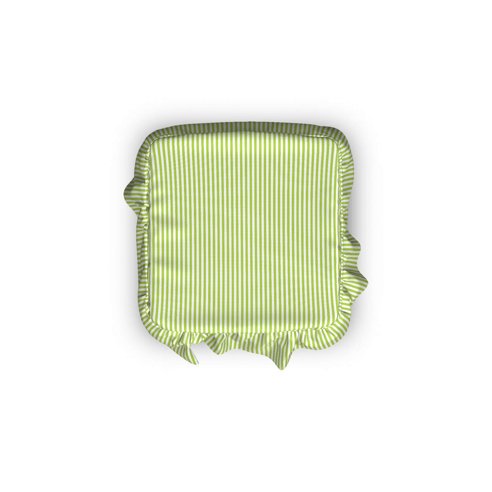 Ambesonne Striped Ottoman Cover Set - 2 Piece Slipcover with Ruffle Skirt for Square/Round Footstools | Retro Vertical Line Design in Apple Green & White | Home Decor Accent for Living Room, Bedroom & Office