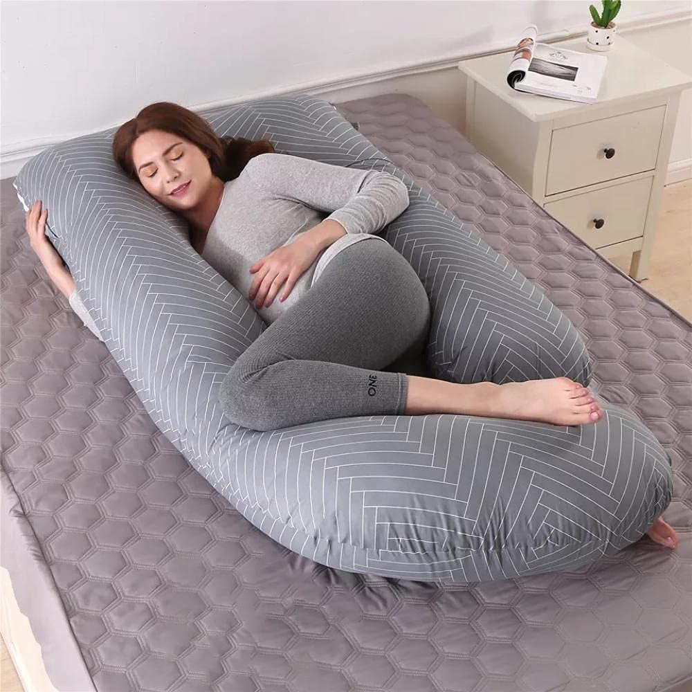 LIANGJUANG U-Shaped Maternity Body Pillow for Pregnancy Support - Cooling Full Body Pillow for Women, Comfortable Sleeping Aid with Breathable Striped Design - Perfect for Side Sleepers, Pregnant Women & Postpartum Recovery
