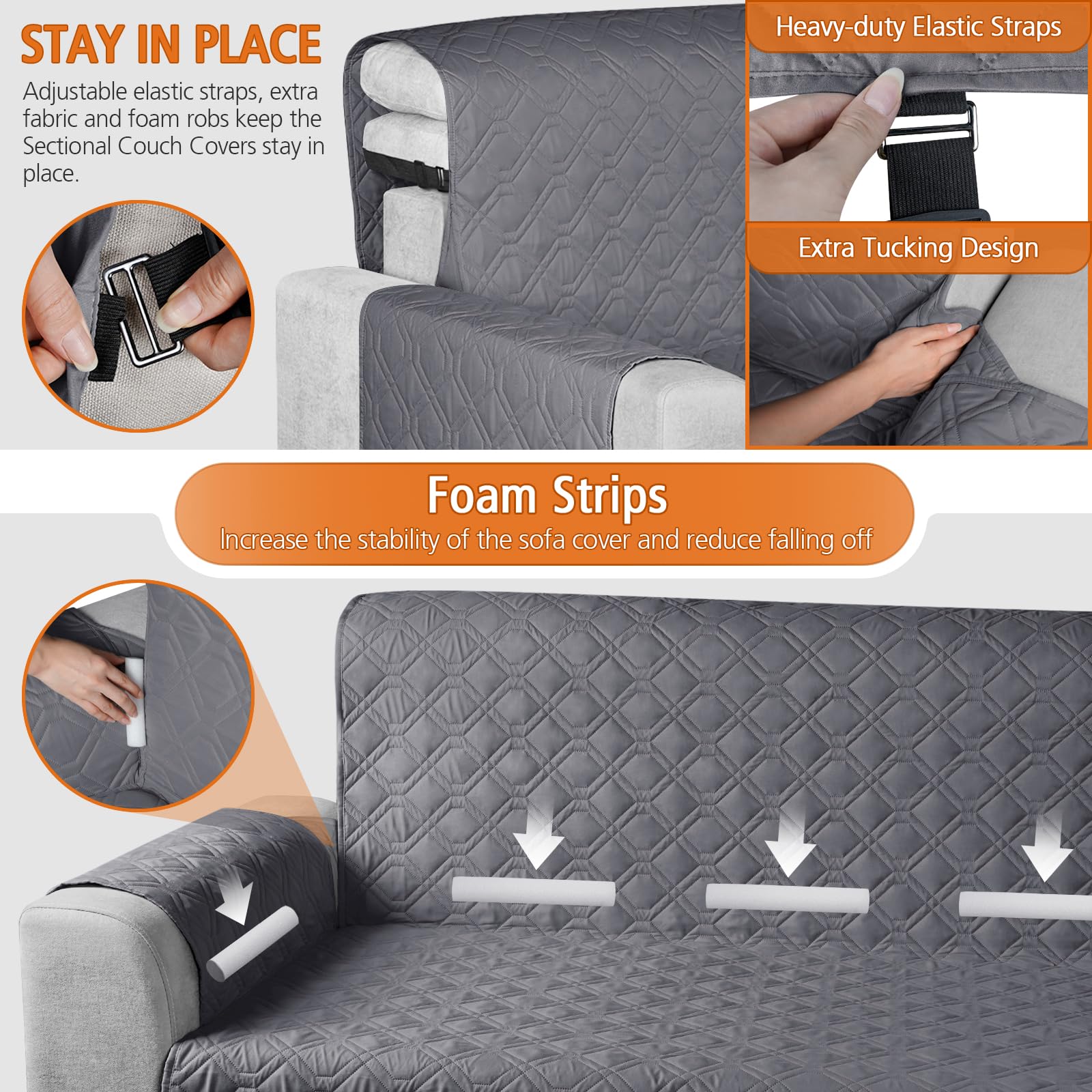 VANSOFY Upgraded L-Shaped Sectional Sofa Cover - 100% Waterproof, Reversible, Pet-Friendly Furniture Protector for Dogs & Cats (Large, Nature Gray) - Perfect for Living Room, Family Room & Home Theater