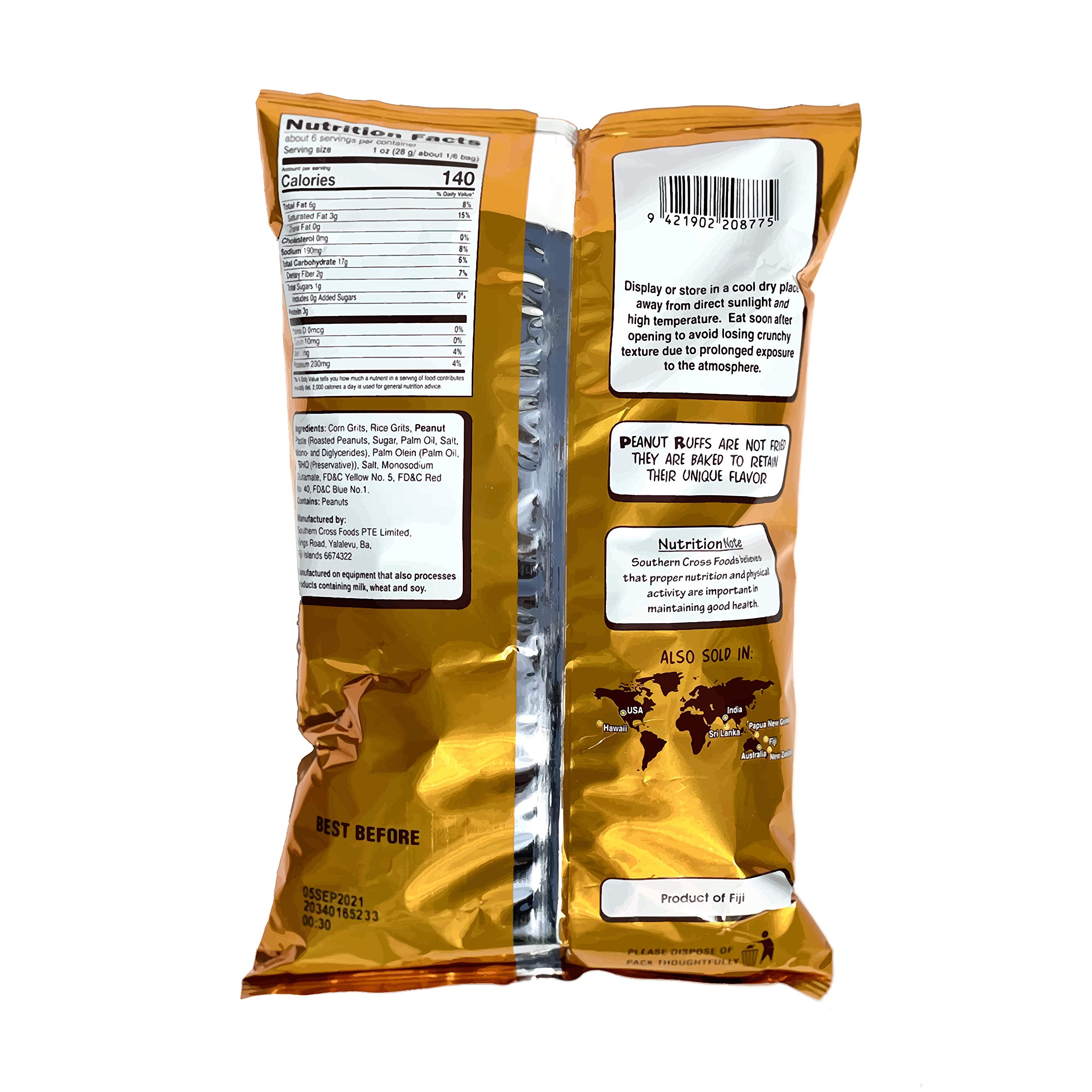 Jason's Peanut Ruffs - 5.5oz Pack of Real Peanut Butter Snacks | Baked with Unique Fiji Flavor | Crunchy Party Snacks & On-the-Go Treats