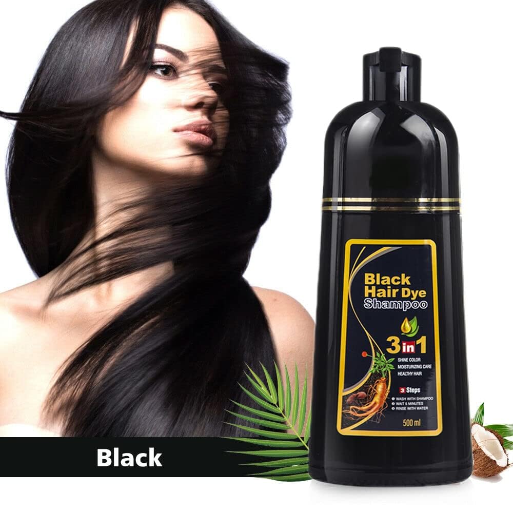 ZemGlam Herbal 3-in-1 Instant Black Hair Dye Shampoo - 500ml for Women & Men | Natural Hair Color Treatment for Gray Coverage at Home