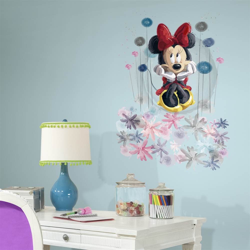 Minnie Mouse Floral Peel and Stick Wall Decal - Large Removable Wall Stickers for Kids Room, Nursery, Bedroom Decor - Perfect for Disney Themed Bedrooms and Playrooms