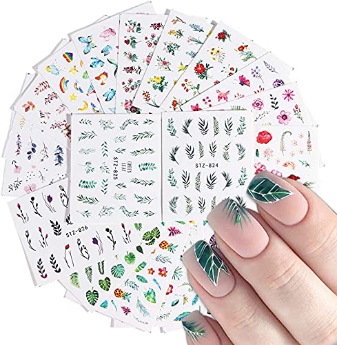 Summer Nail Stickers for Women - 29 Sheets Water Transfer Nail Decals with Natural Leaf & Flamingo Flower Designs | DIY Nail Art Supplies for Fingernails & Toenails | Perfect for Beach Vacations, Pool Parties & Summer Nail Decorations