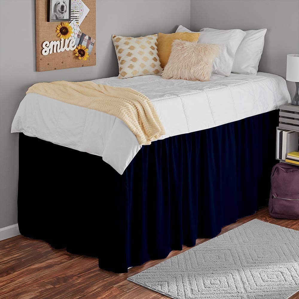 Ruffled Twin XL Bed Skirt with 3-Sided Fabric - Navy Blue 32
