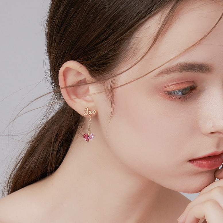 Pink Heart Drop Dangle Earrings for Women - Romantic Letter Design Fashion Jewelry | Perfect for Valentine's Day, Date Night & Everyday Wear | HE1893