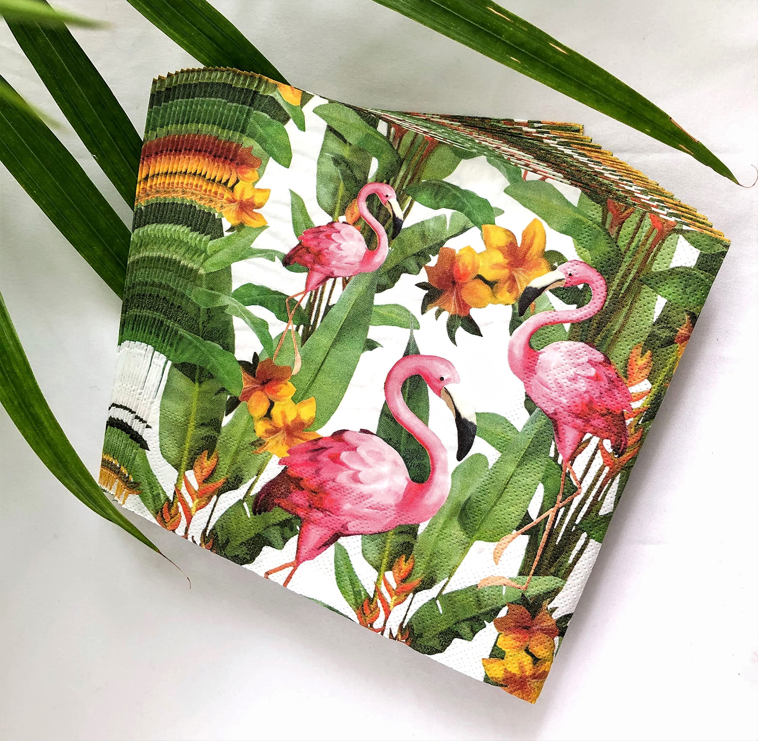 20-Count 13x13 Flamingo Paper Napkins - Tropical Bird Floral Decorative Napkins for Fall, Thanksgiving & Decoupage | Perfect for Parties, Dining & DIY Crafts