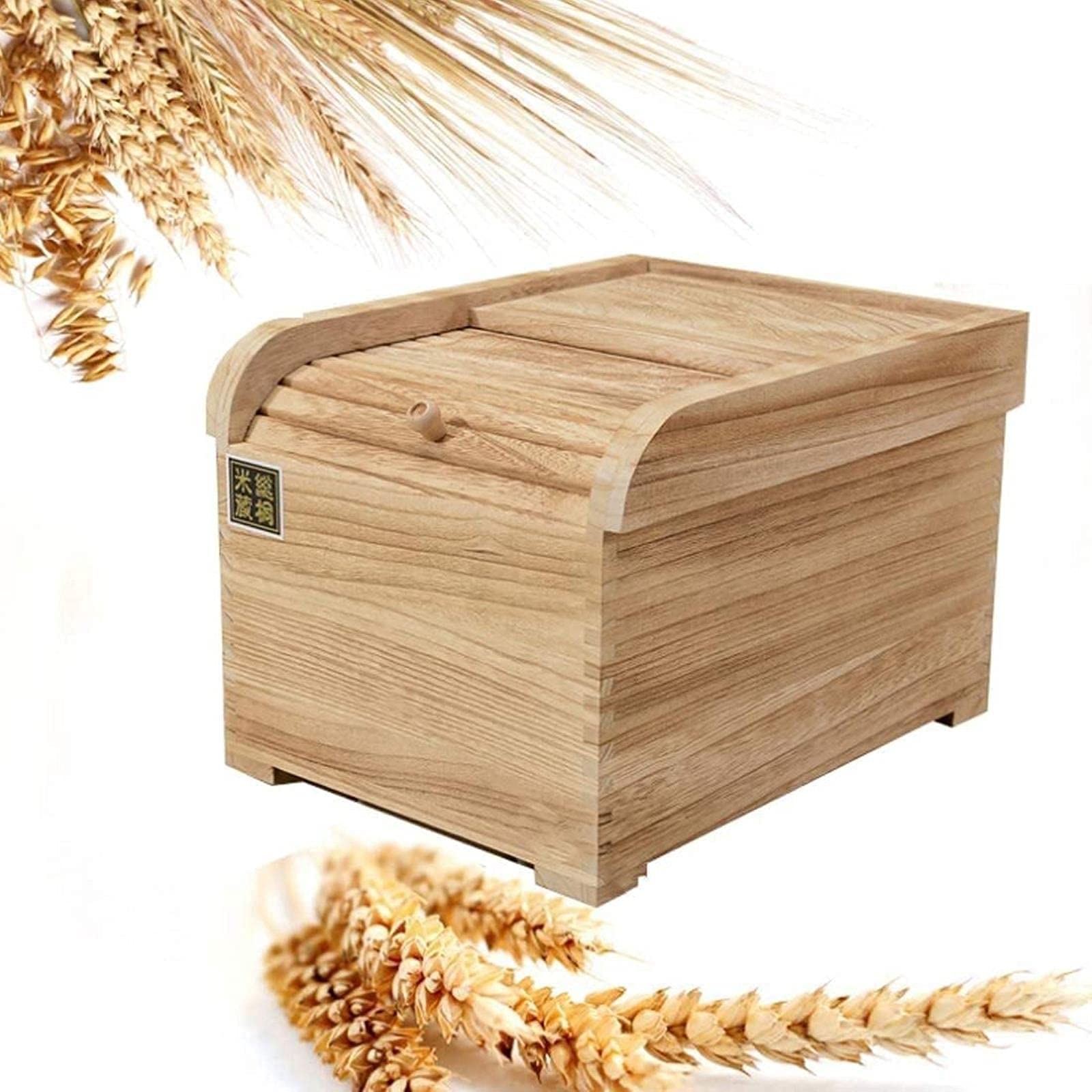 15KG Airtight Wooden Grain Storage Container - Moisture Proof Rice, Cereals, Beans & Flour Food Storage Box with Measuring Cup | Perfect for Kitchen Pantry, Bulk Food Organization & Long-Term Food Preservation