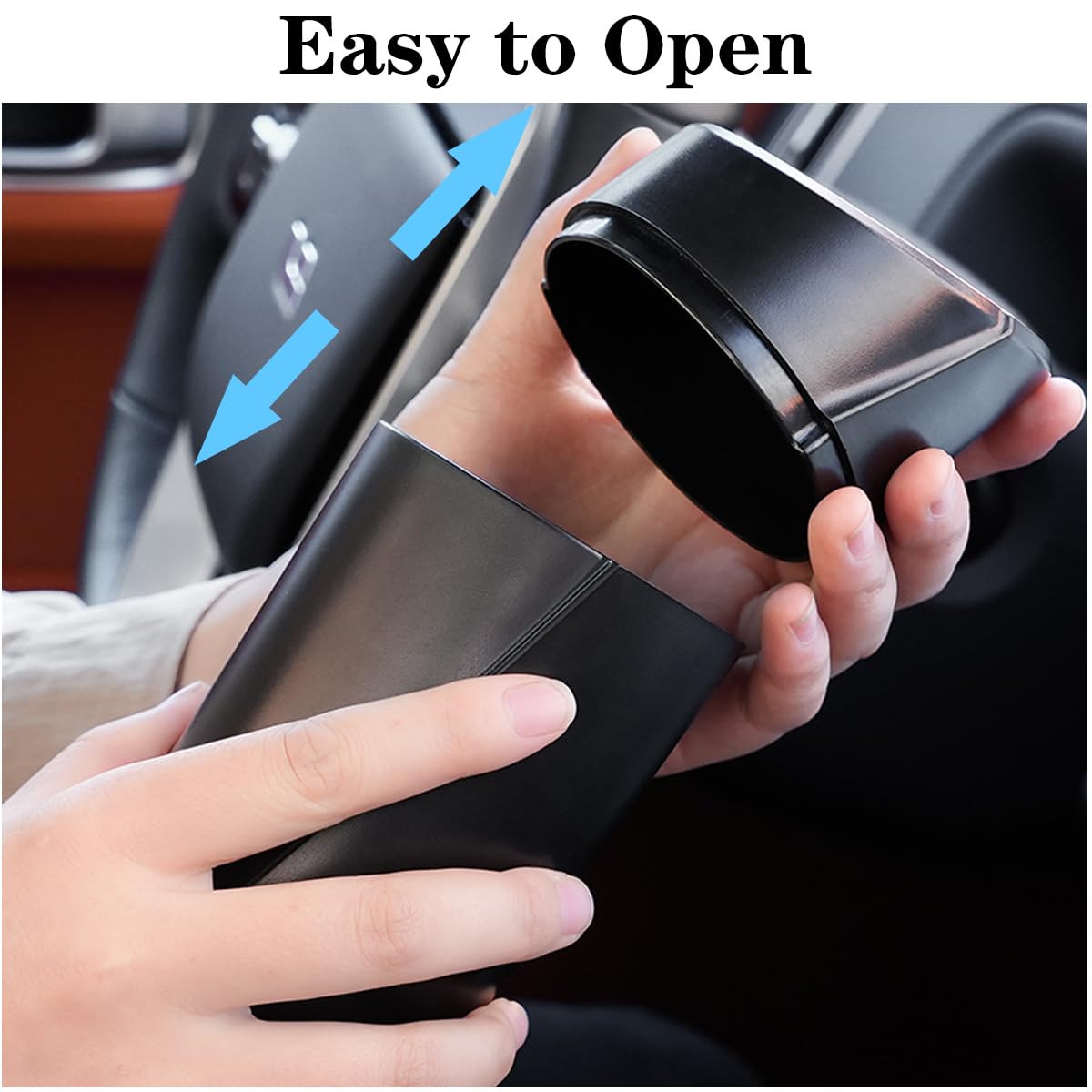 Leakproof Car Trash Can with Lid - Mini Vehicle Garbage Bin for Cup Holder - Black Car Organizer with 20 Trash Bags | Perfect for Road Trips, Commuting & Keeping Your Car Clean