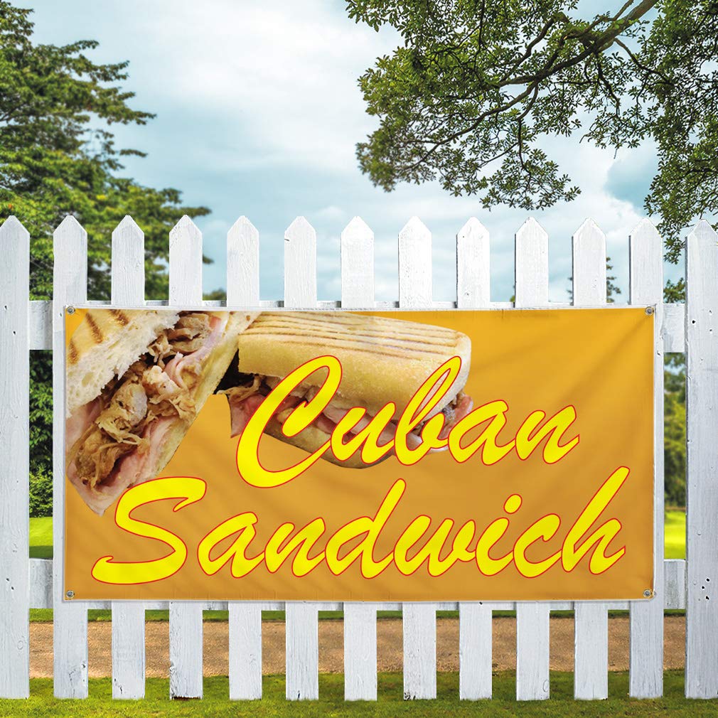 Custom Vinyl Banner for Cuban Sandwich Restaurant & Cafe - Weatherproof Outdoor Sign with 10 Grommets (60x144 Inches, Brown) - Perfect for Restaurant Promotion, Food Trucks, and Outdoor Events