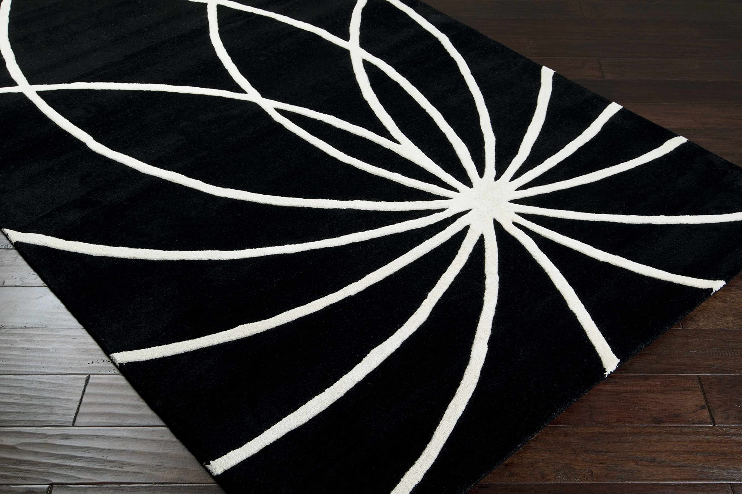Hauteloom Harlem Wool Area Rug 6' x 9' - Soft Modern Black & Beige Living Room Rug - Non-Slip Bedroom Carpet for Cozy Home Decor | Perfect for Family Rooms, Dorm Spaces & Office Flooring