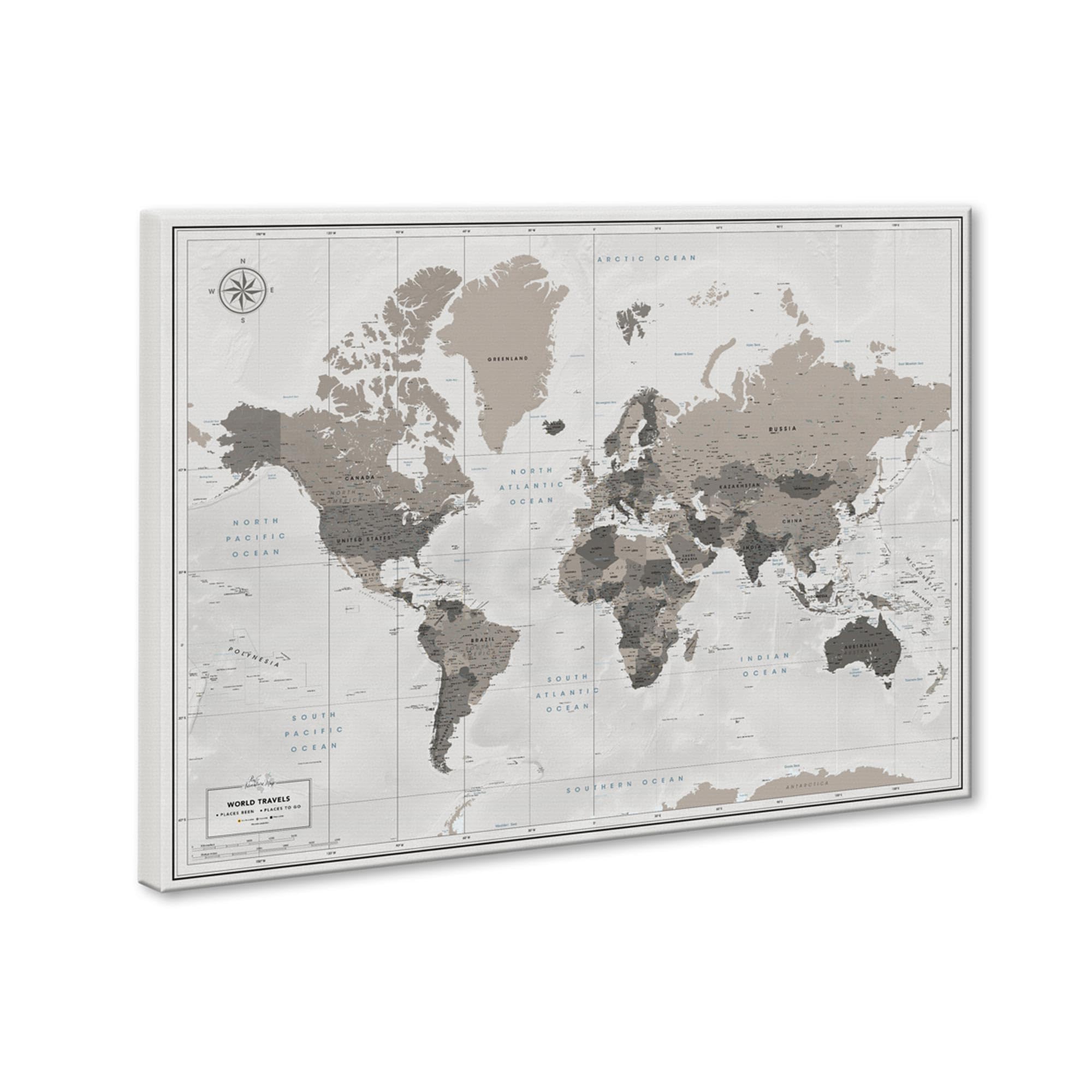 World Travel Map Push Pin Board - Detailed Canvas Wall Art for Tracking Travel Destinations | Perfect for Home Decor, Office, and Travel Planning