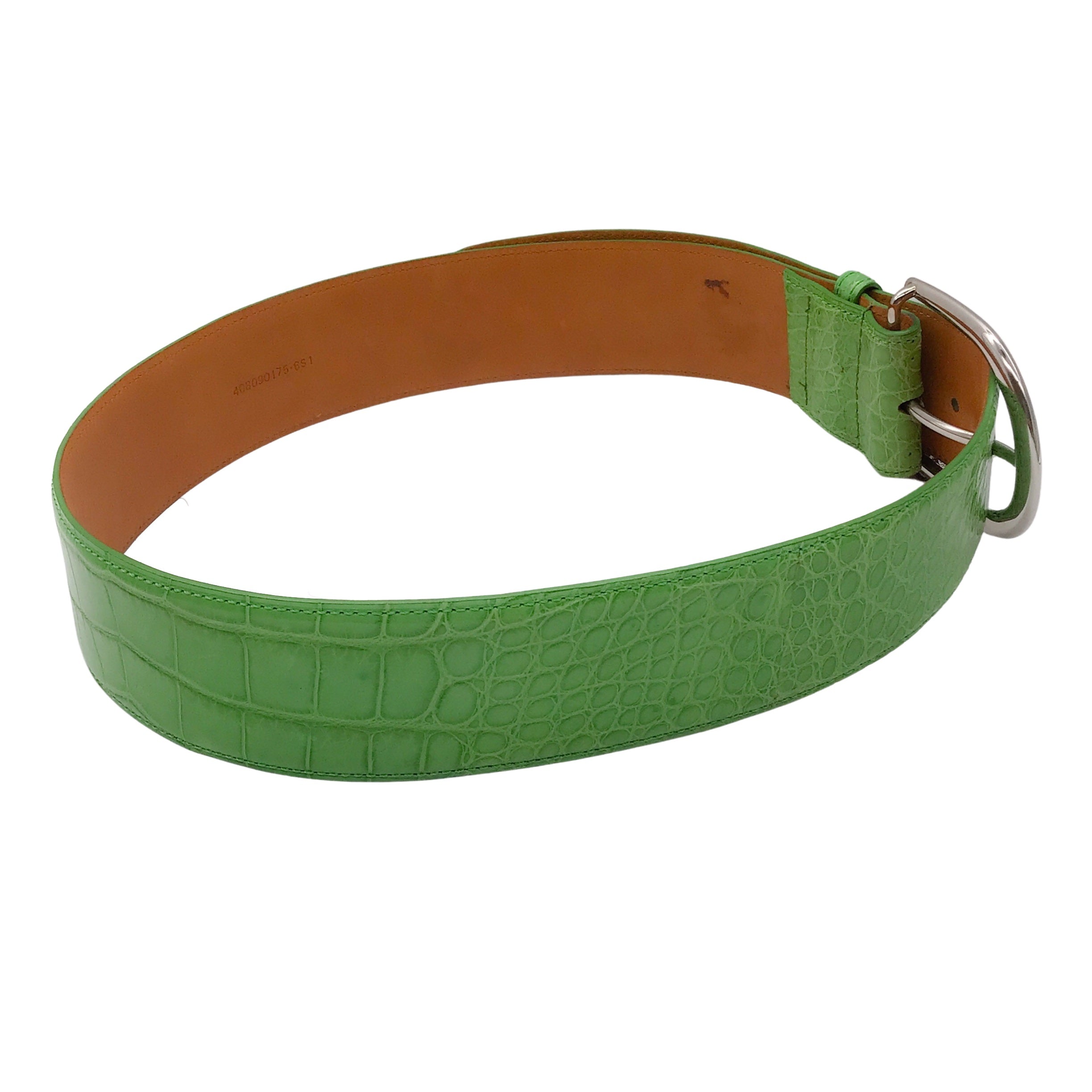 Ralph Lauren Genuine Alligator Skin Leather Belt with Silver Lock Charm - Green & Silver for Men's Fashion & Formal Wear