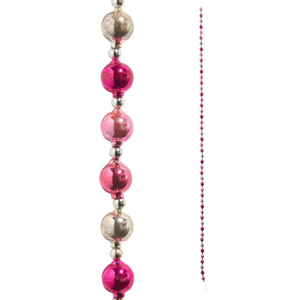 6' Pink and Silver Vintage Ornament Garland - Christmas Tree Decor, Holiday Party Decoration, Festive Home Décor for Xmas & New Year Celebrations