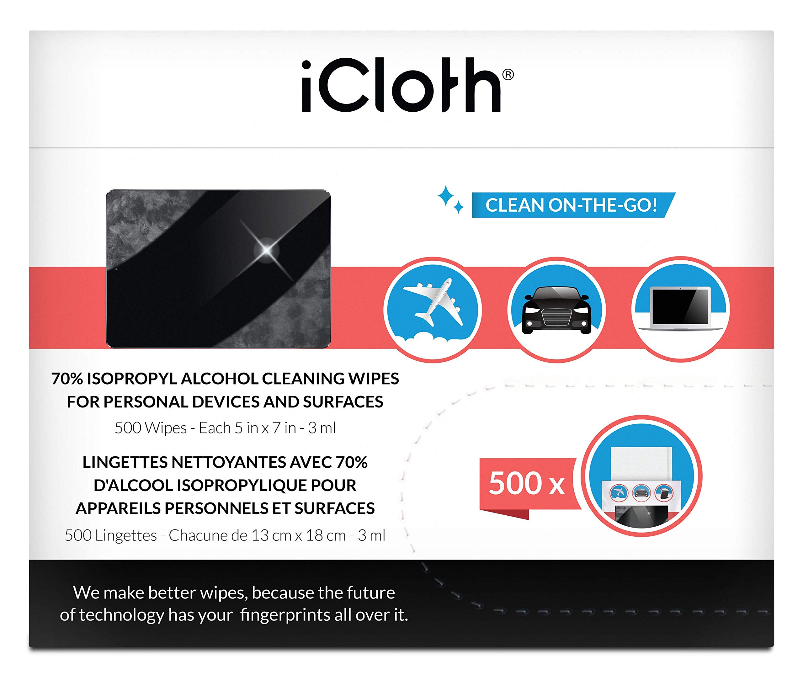 **iCloth Premium Cleaning Wipes for Electronics – Streak-Free & Lint-Free Screen Cleaner for Phones, Laptops, Glasses & More – 500 Count Box – Perfect for Home, Office & Travel**