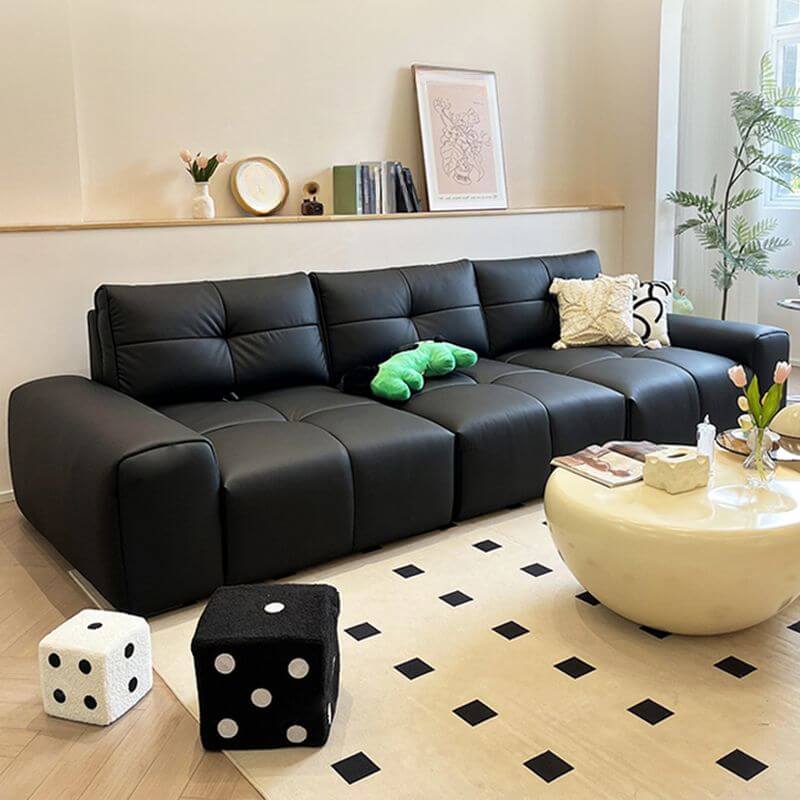 Minimalist Solid Color Ink Upholstered 3-Seater Sofa Couch - Modern Living Room Furniture for Small Spaces & Apartments