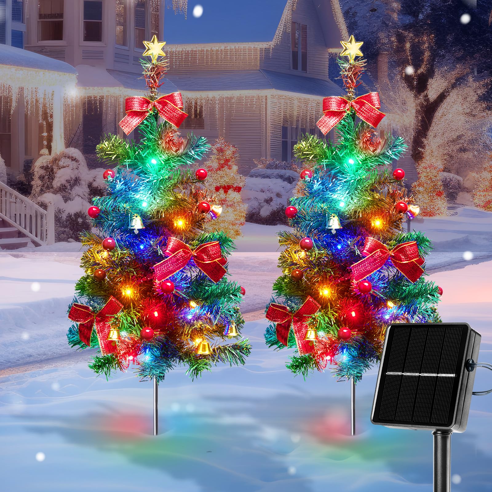 2 Pack 30 Inch Solar Christmas Tree Outdoor Decorations - Solar Powered Xmas Yard Pathway Trees for Sidewalk, Driveway, Walkway, Grave & Cemetery - Perfect for Holiday, Garden, and Seasonal Outdoor Lighting