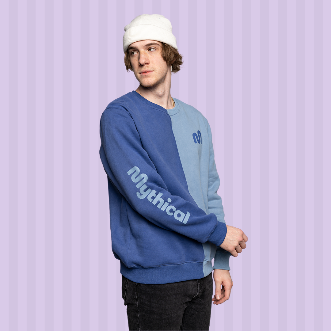 Mythical Colorblock Sweatshirt for Women - Trendy Blue Pullover Hoodie | Casual Streetwear, Loungewear & Outdoor Activities