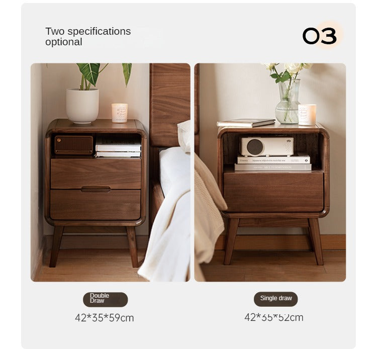 Black Walnut Solid Wood Modern Nightstand - Small Bedside Table with Storage Drawer for Bedroom, Living Room, or Office