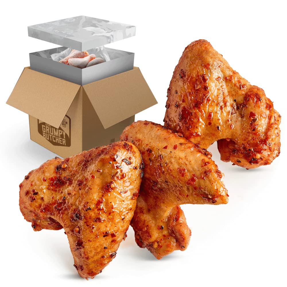 Grumpy Butcher Fully Cooked Spicy Chicken Hot Wings - 5 lb Family Pack | Premium Poultry Breed, No Preservatives | Perfect for Game Day, Parties & Family Dinners