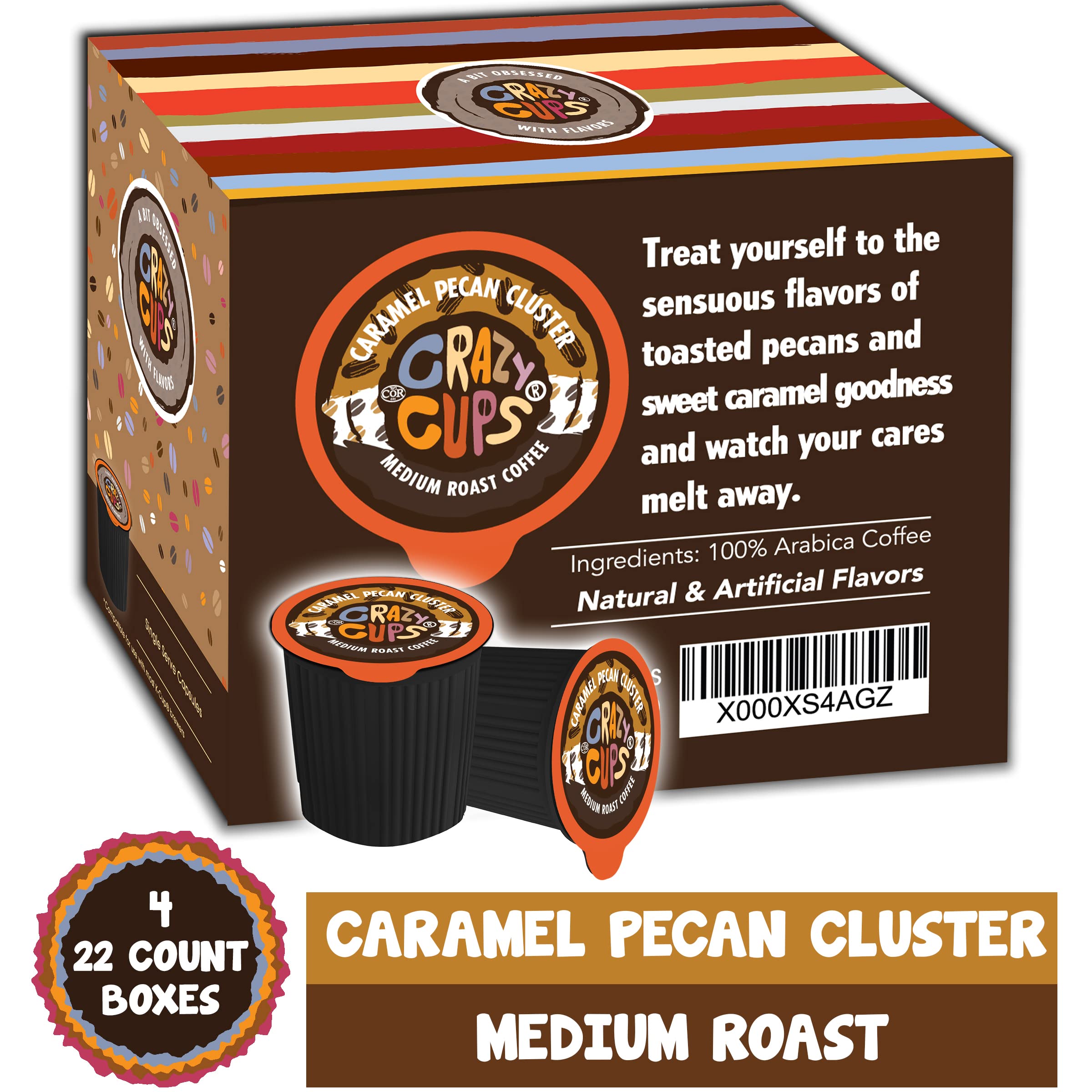 Caramel Pecan Cluster Medium Roast Coffee Pods for Keurig K-Cup Machines - 88 Count (Pack of 4) | Hot or Iced Coffee | Recyclable Single Serve Cups | Perfect for Office, Home & Morning Brew